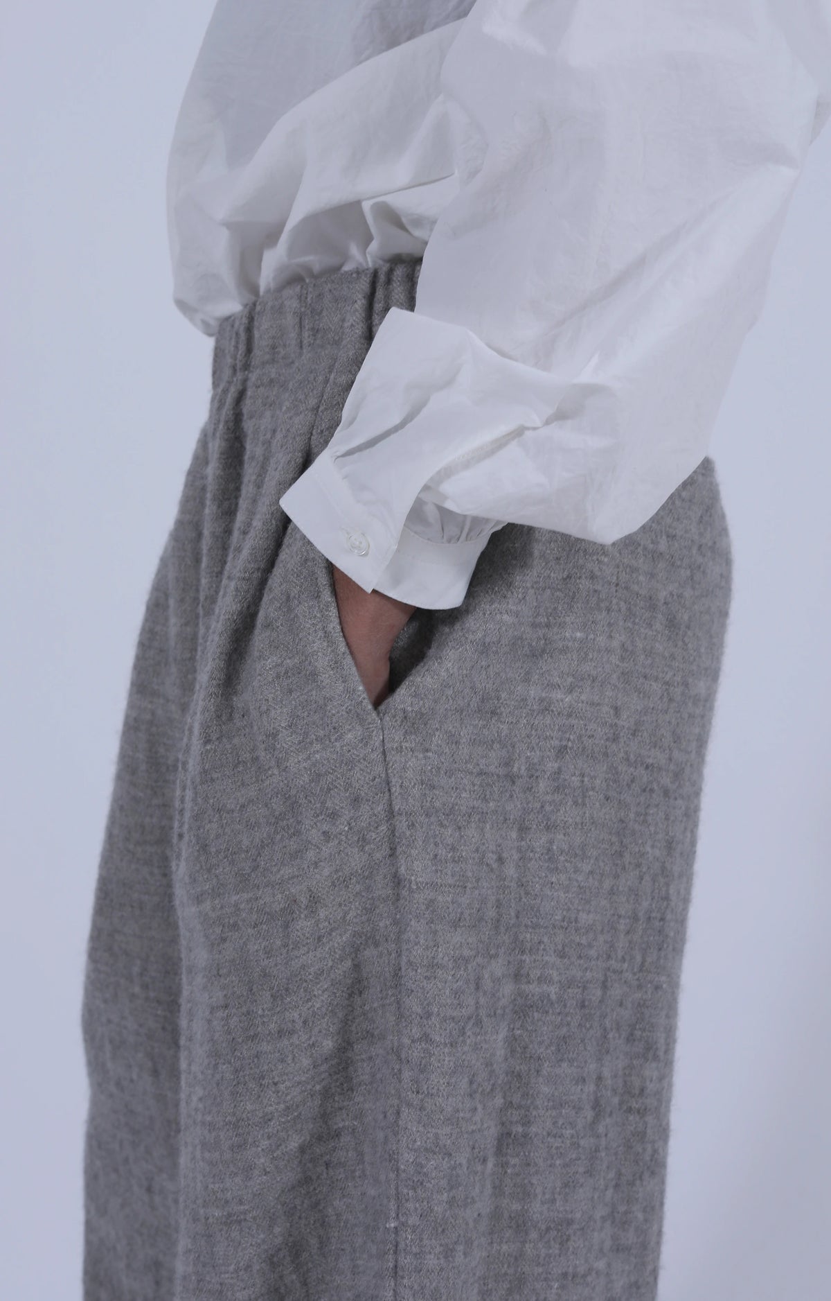 Wool-Linen Straight Trousers Light Grey