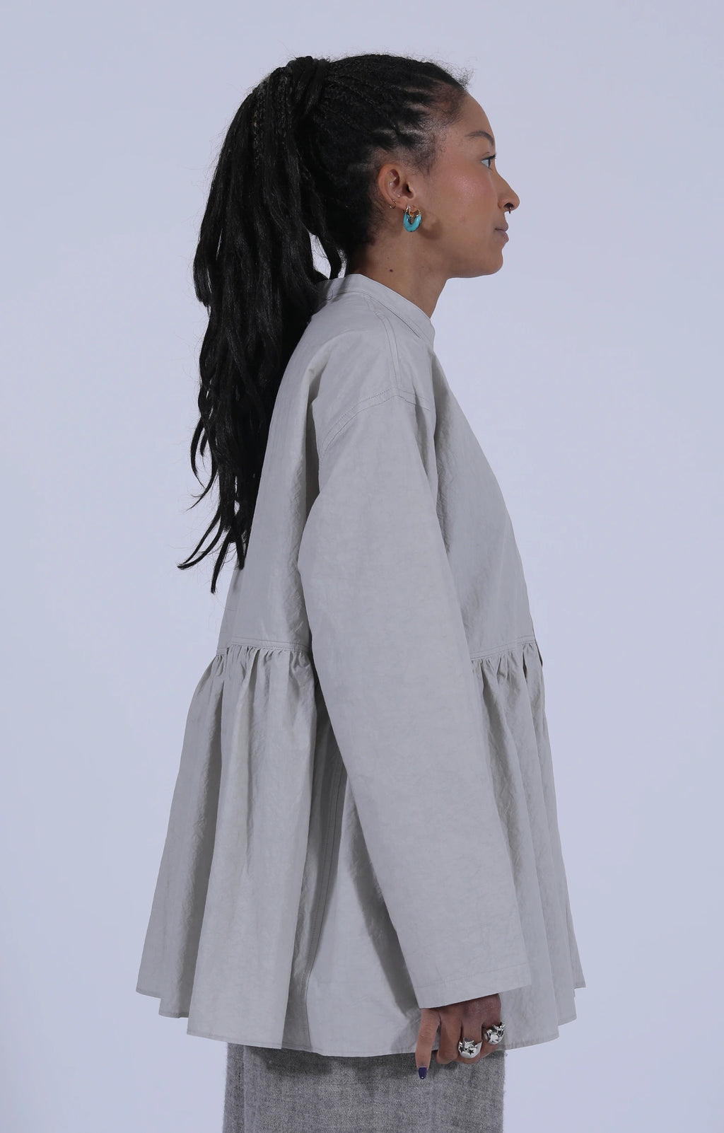 Gathered-Waist Blouse Light Grey
