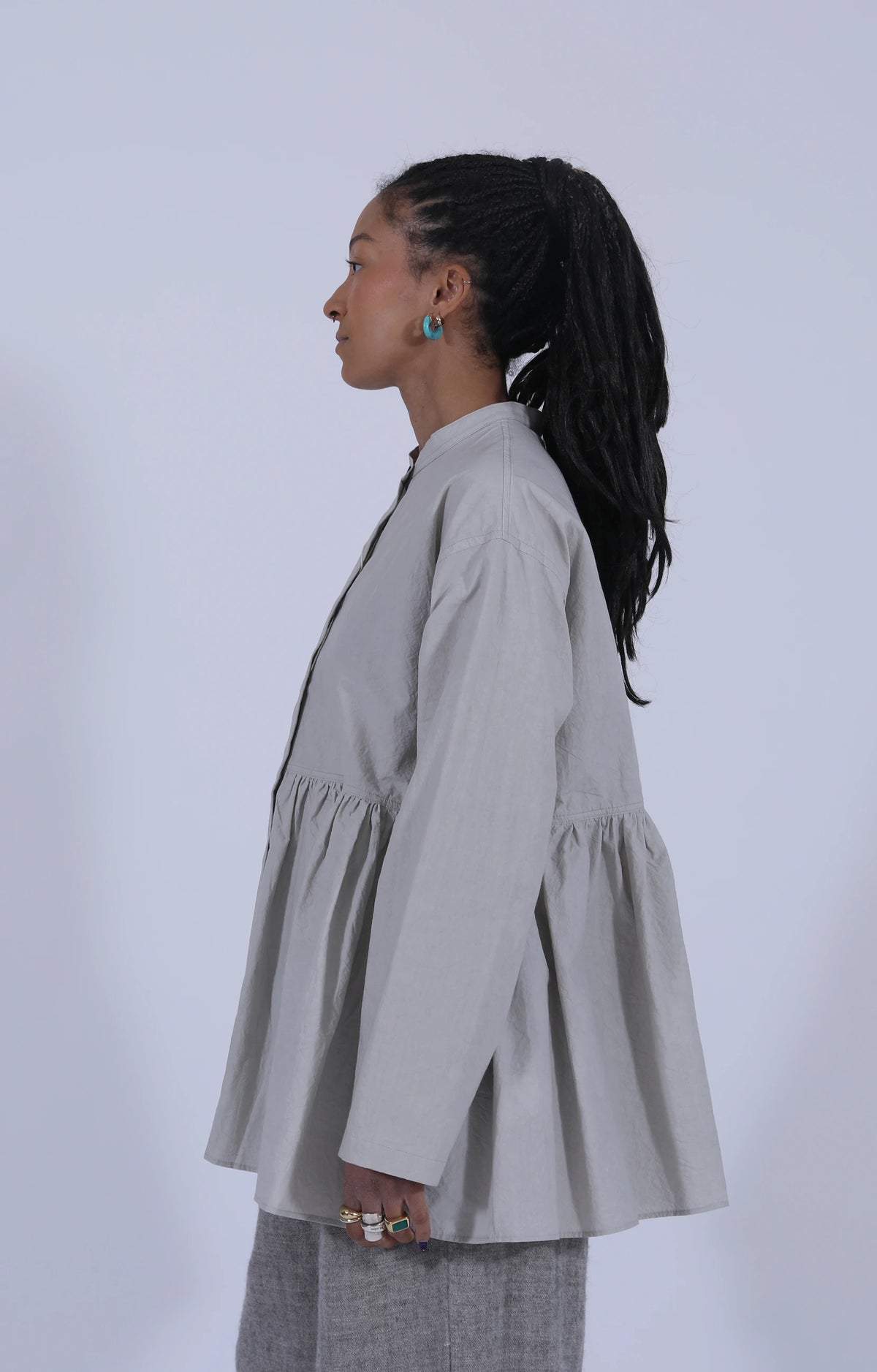 Gathered-Waist Blouse Light Grey