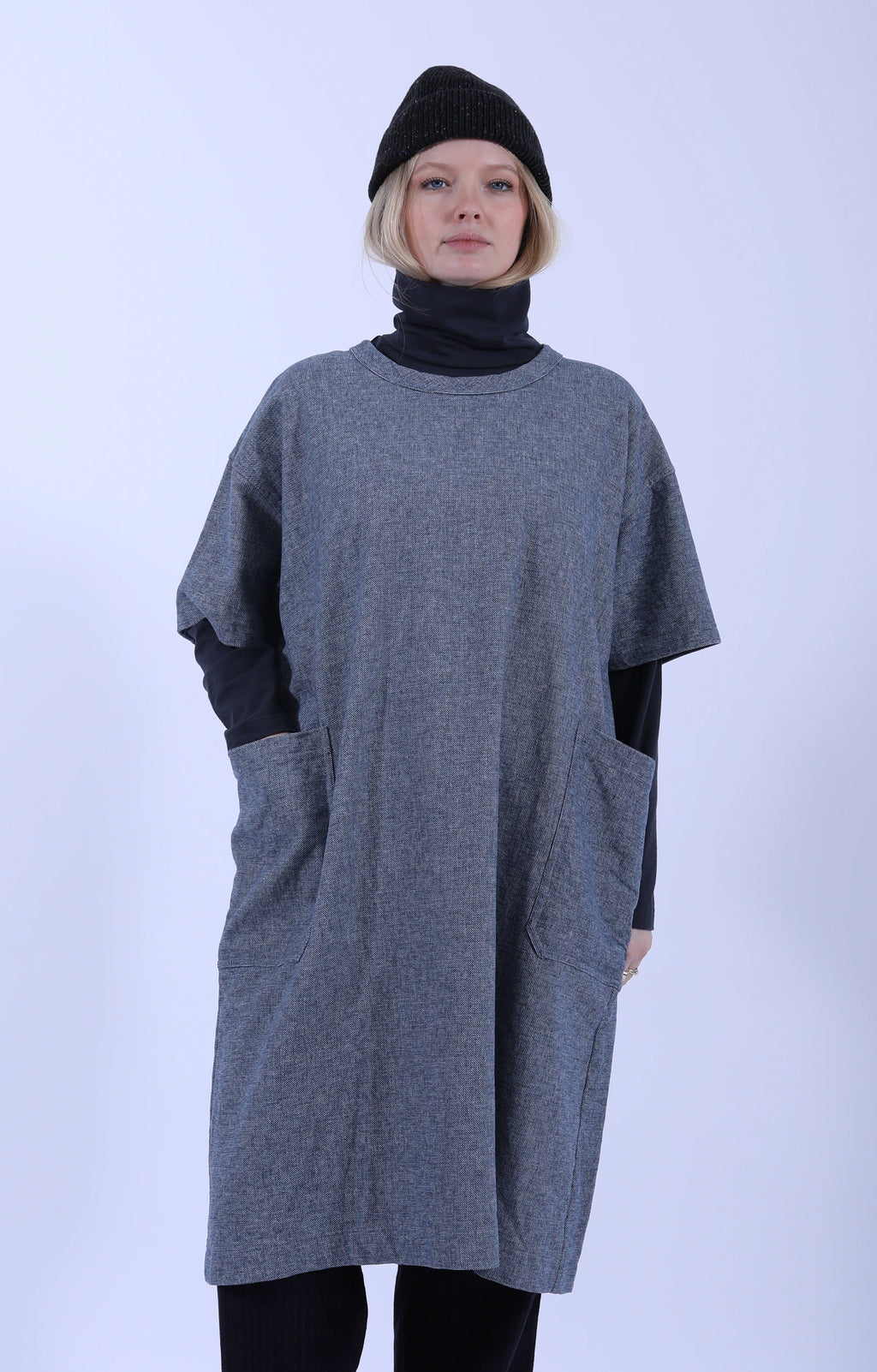 Short Sleeve Pocket Dress Plain Cloth