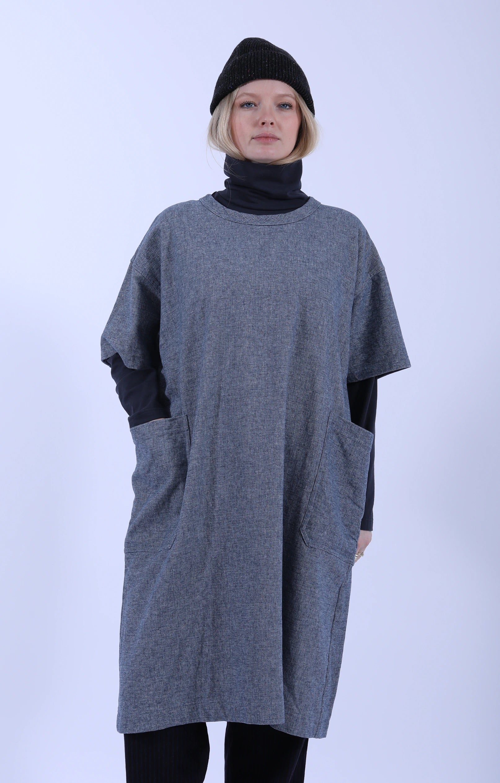 Short Sleeve Pocket Dress Plain Cloth