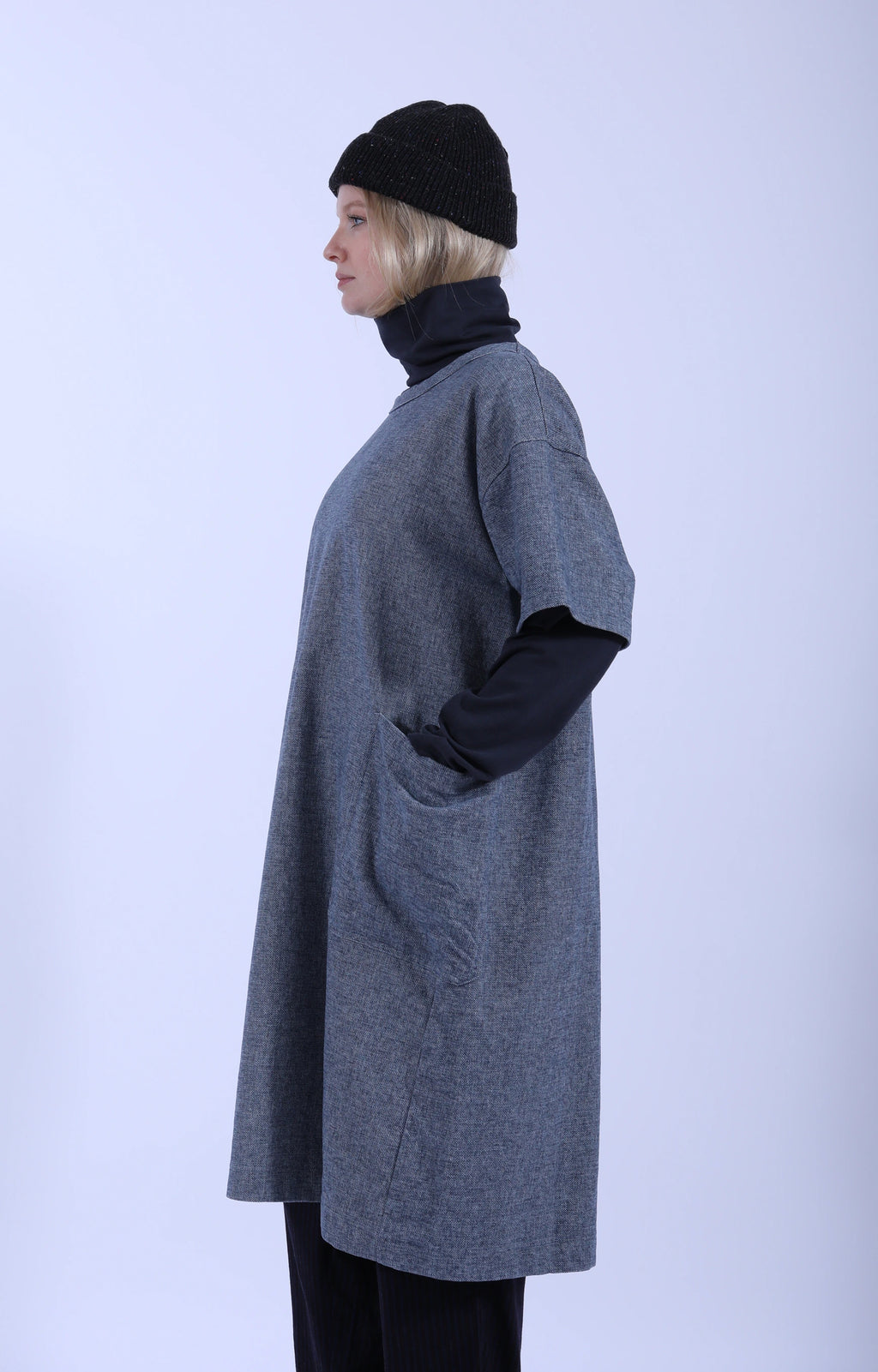 Short Sleeve Pocket Dress Plain Cloth