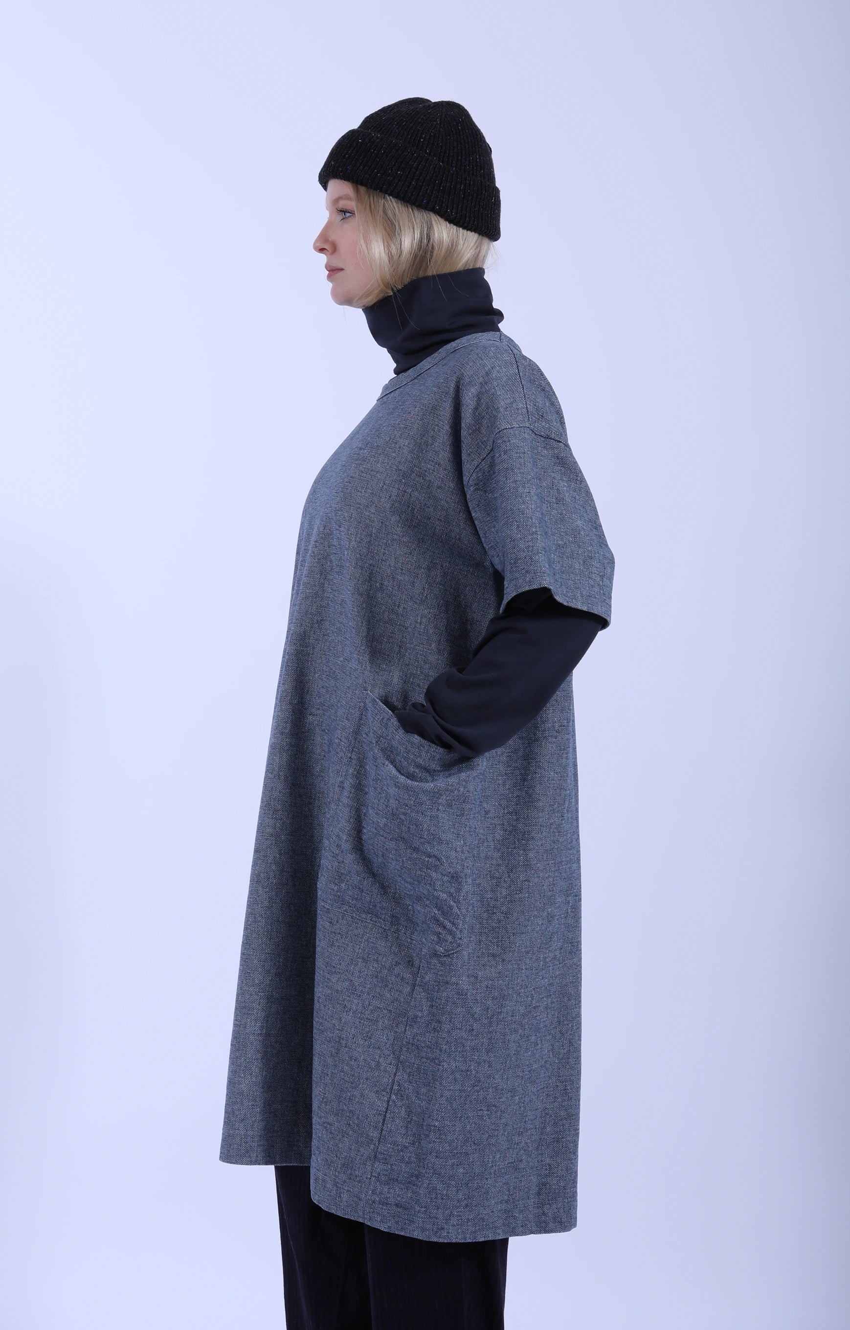 Short Sleeve Pocket Dress Plain Cloth