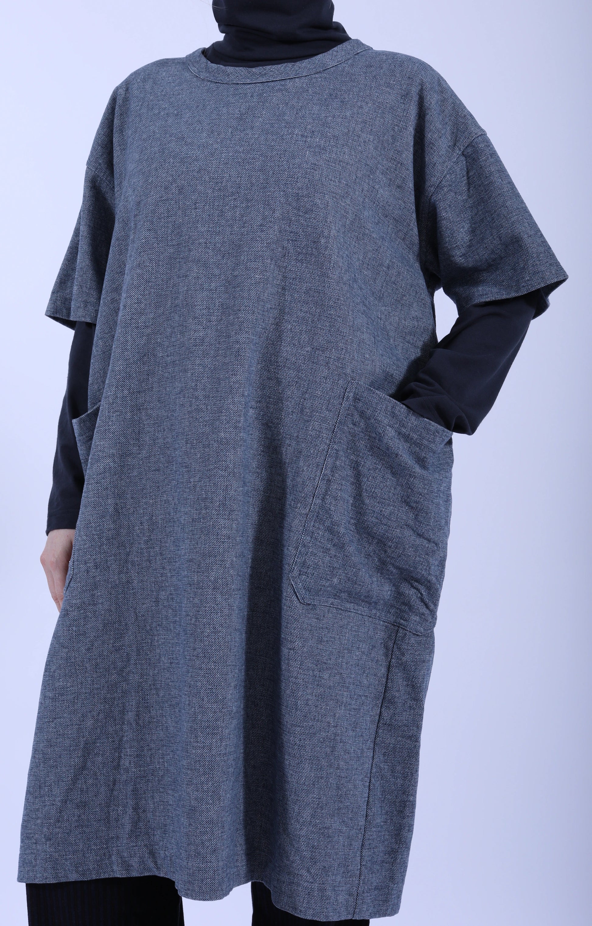 Short Sleeve Pocket Dress Plain Cloth