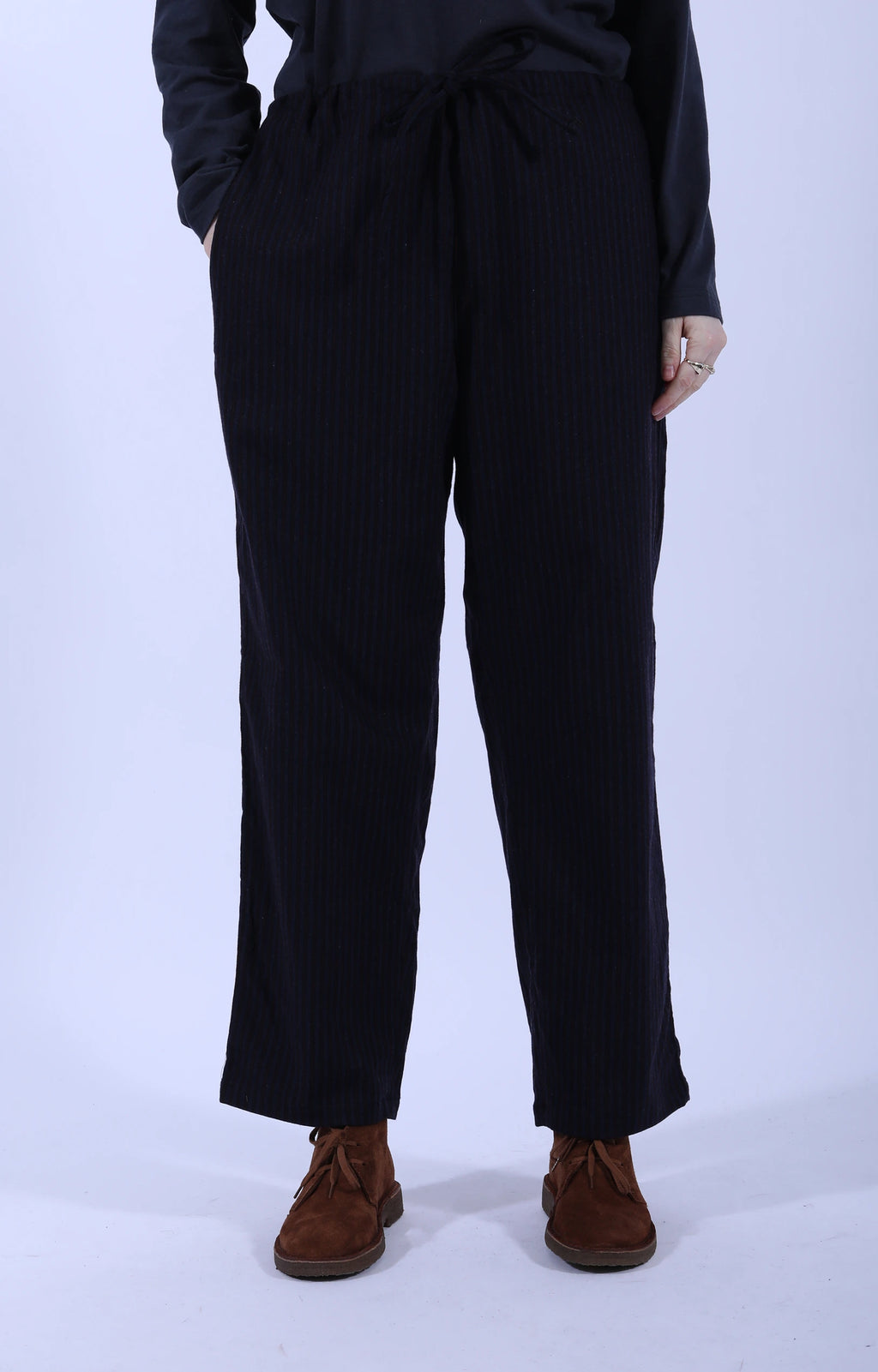 Drawstring Pants Stripe Navy