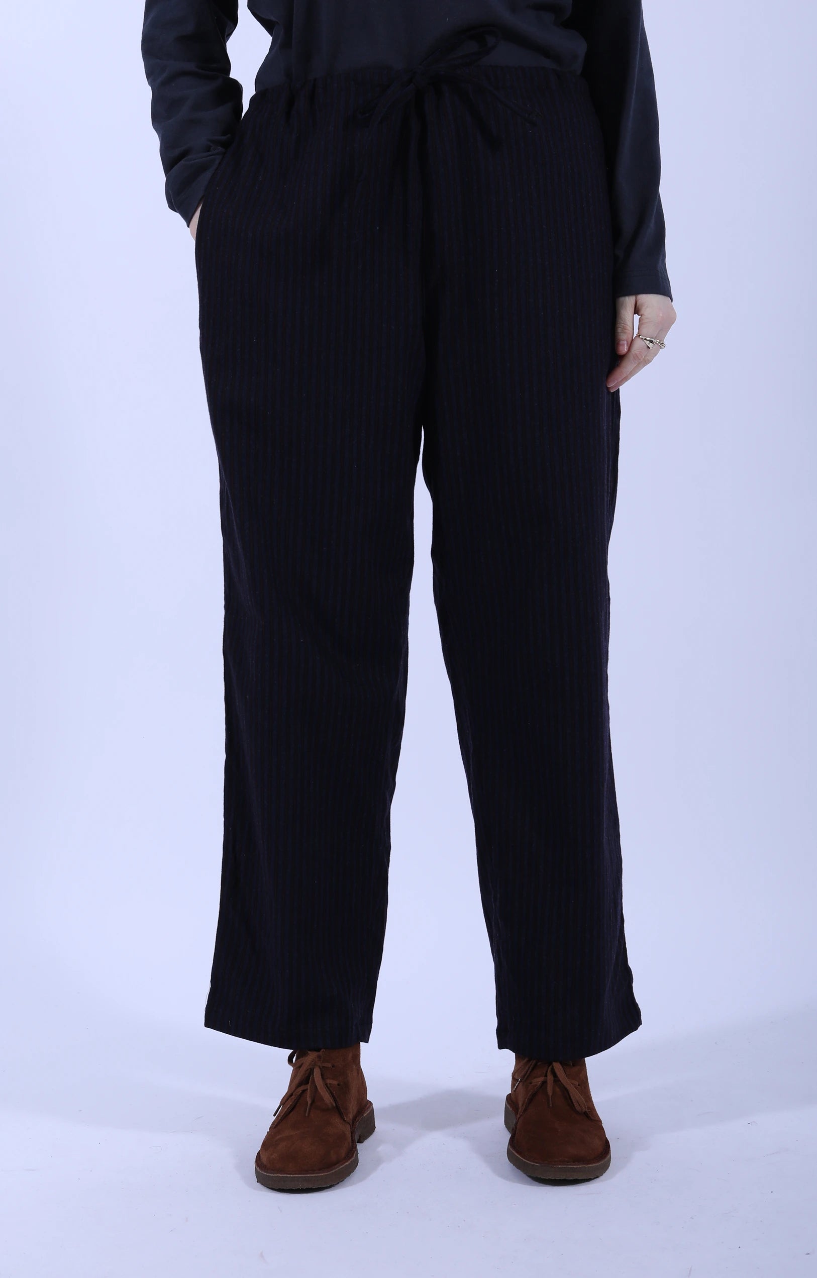 Drawstring Pants Stripe Navy