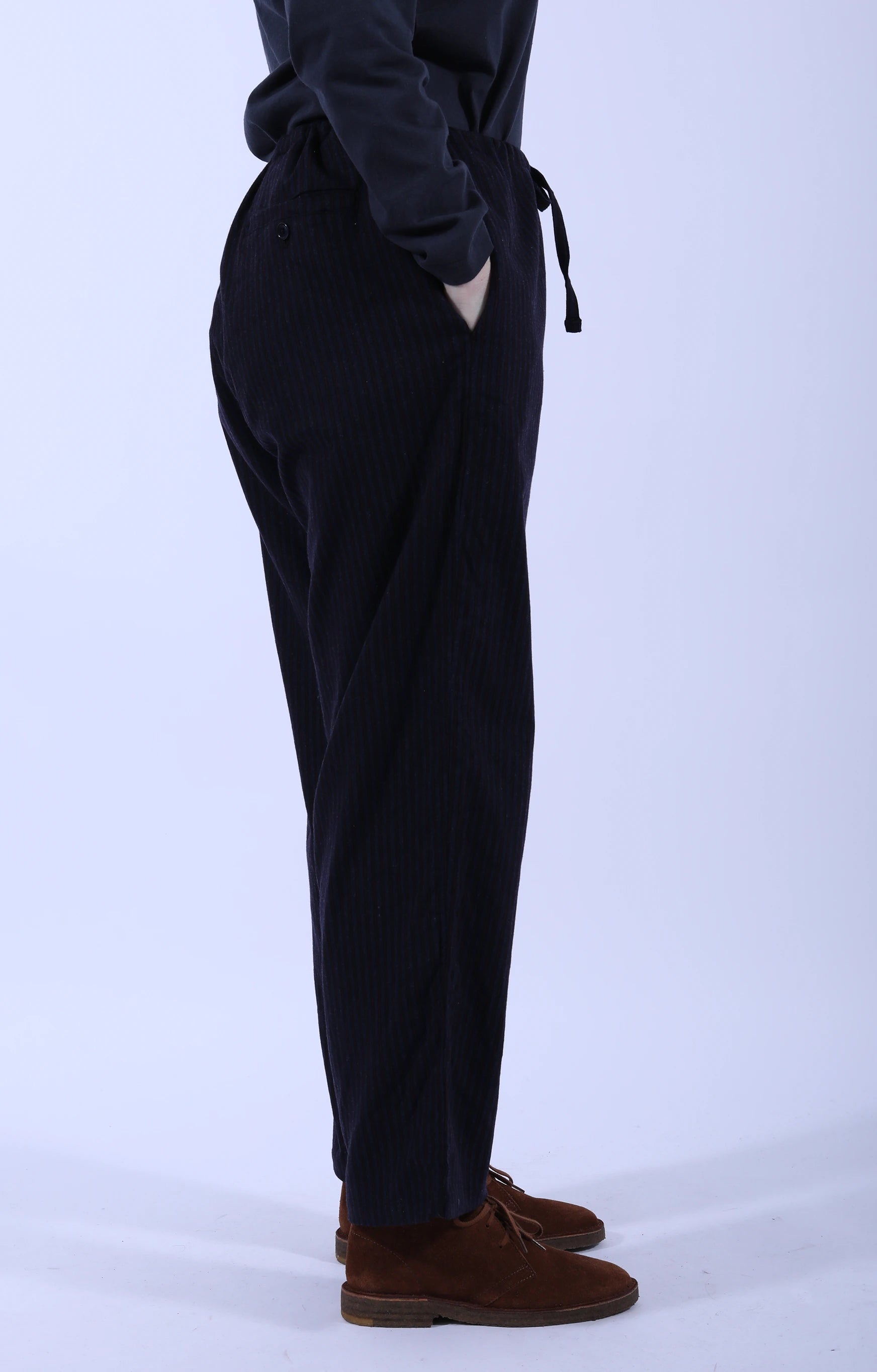 Drawstring Pants Stripe Navy