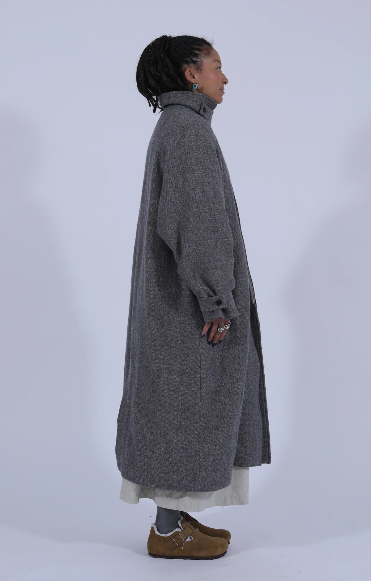 Wool Balmacaan Coat Grey