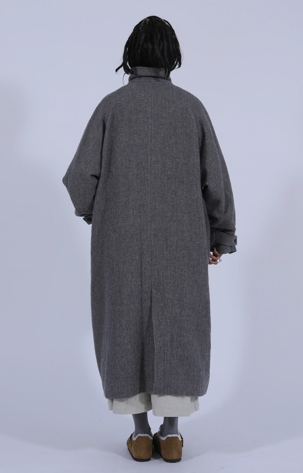 Wool Balmacaan Coat Grey