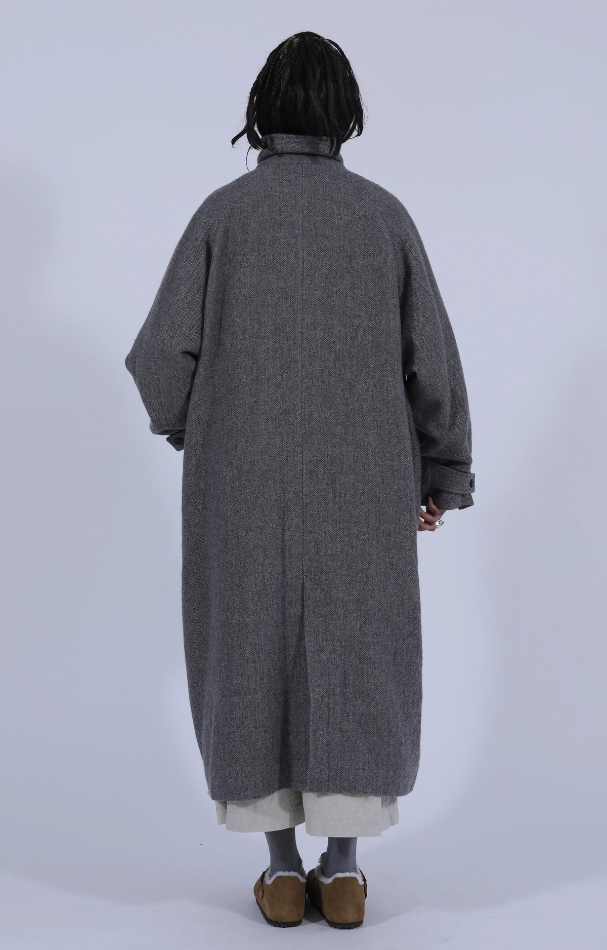 Wool Balmacaan Coat Grey