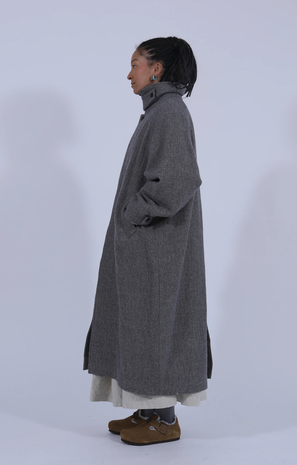 Wool Balmacaan Coat Grey