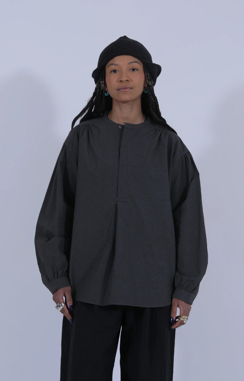 Gathered Pull-On Shirt Charcoal