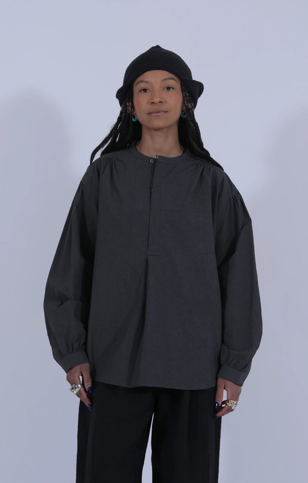 Gathered Pull-On Shirt Charcoal