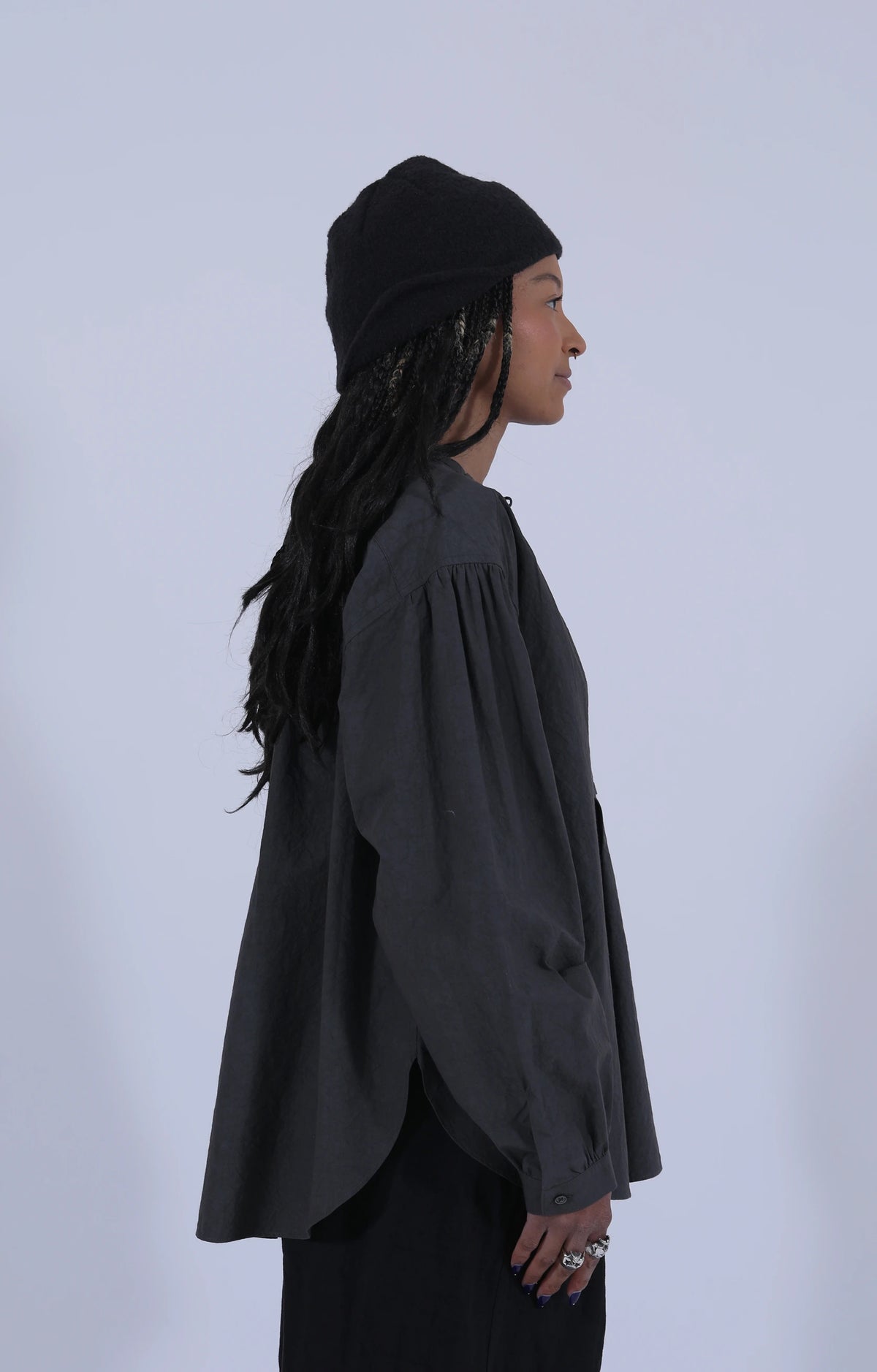 Gathered Pull-On Shirt Charcoal