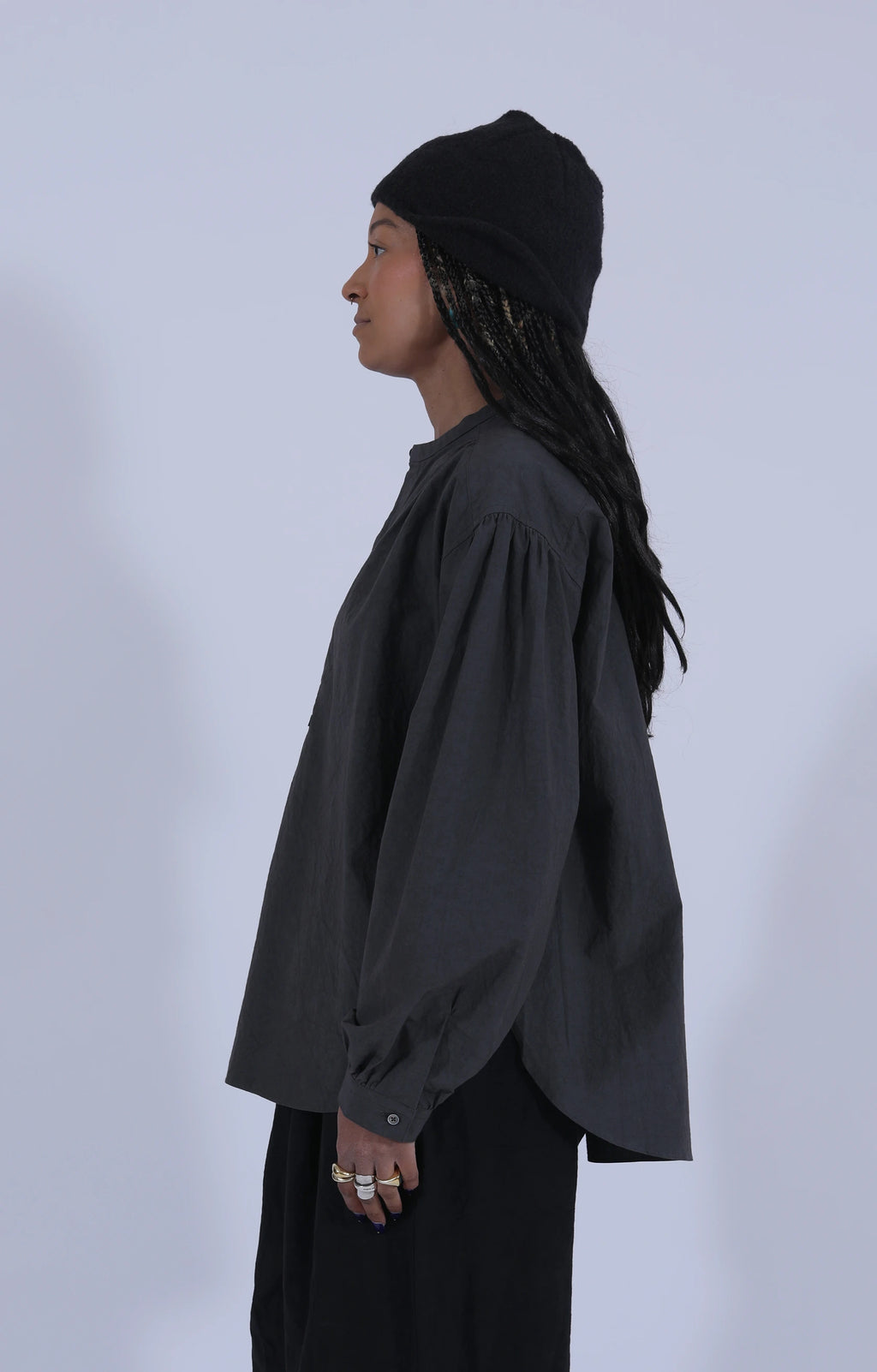 Gathered Pull-On Shirt Charcoal