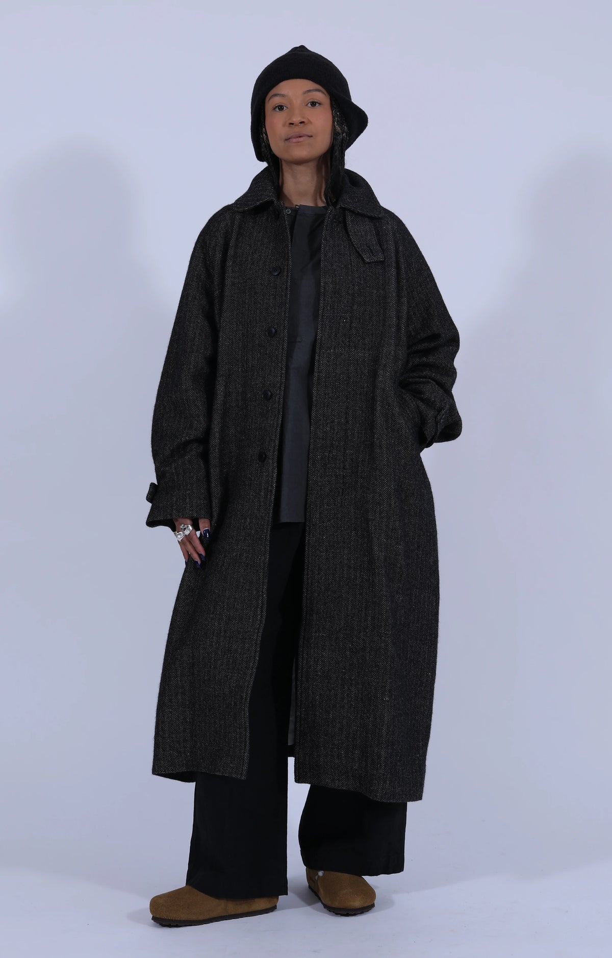 Wool Balmacaan Coat Black