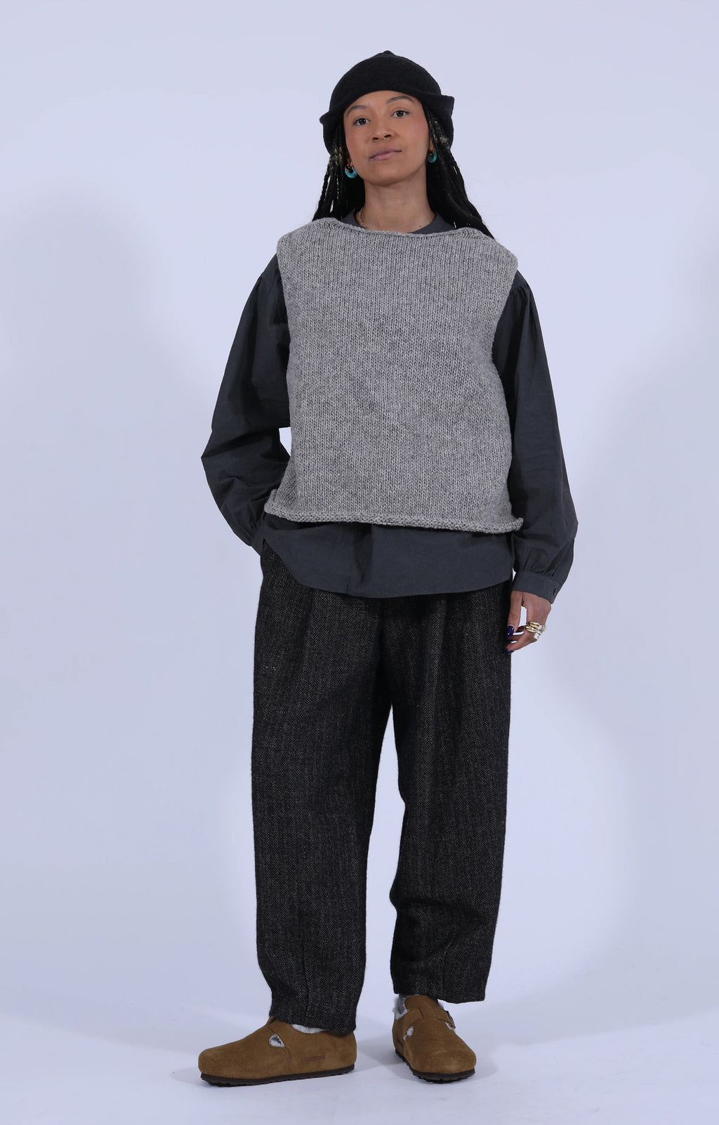 Wool Cropped Trousers Black