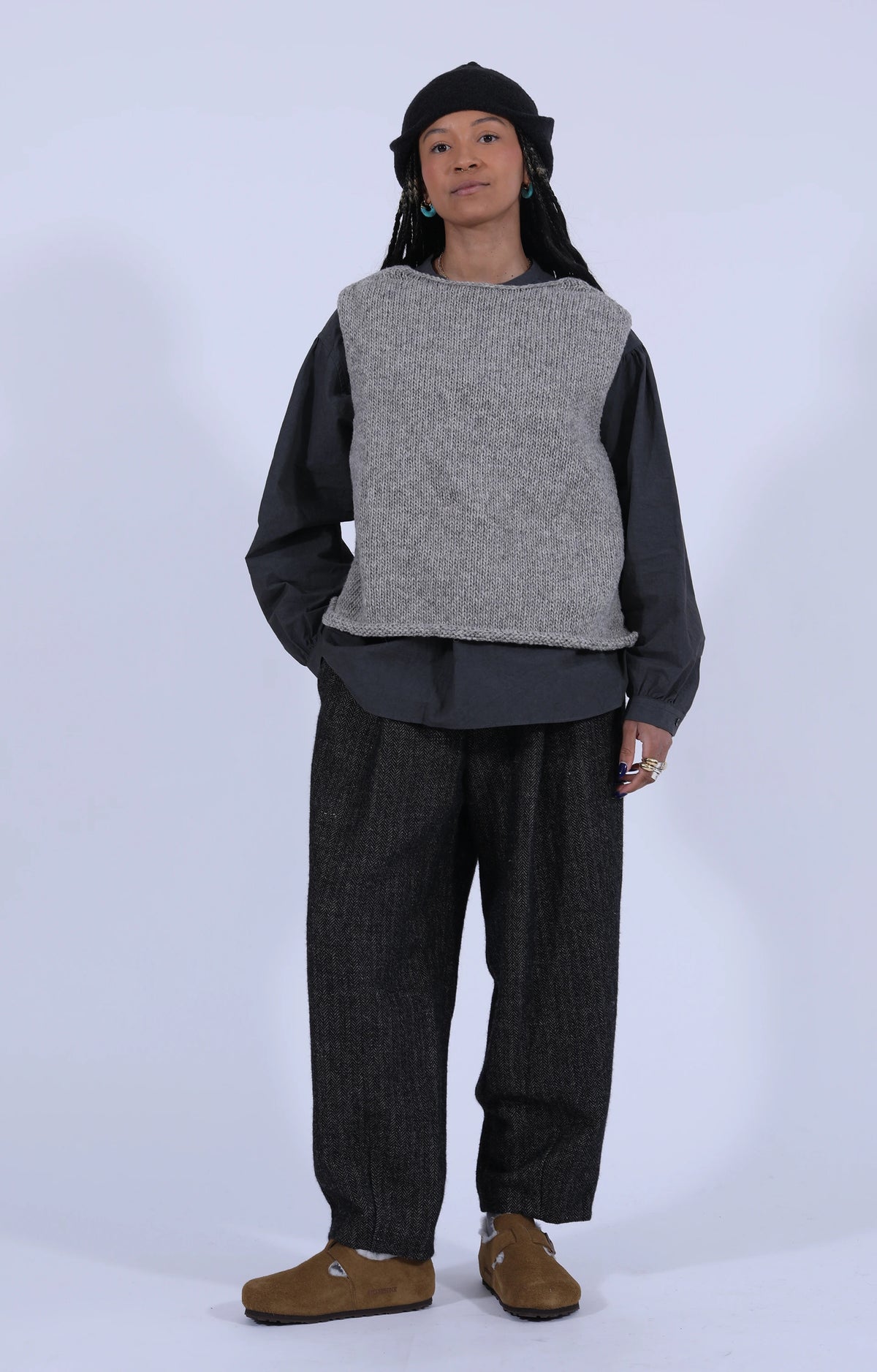 Wool Cropped Trousers Black