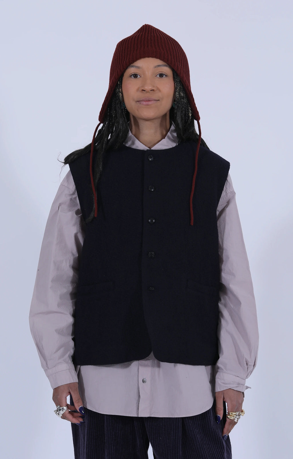 Bumpy Wool-Linen Vest Navy