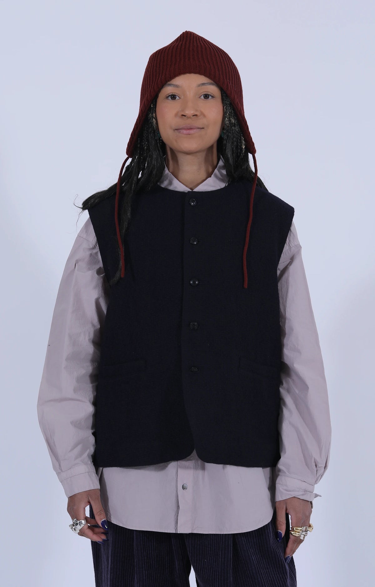 Bumpy Wool-Linen Vest Navy