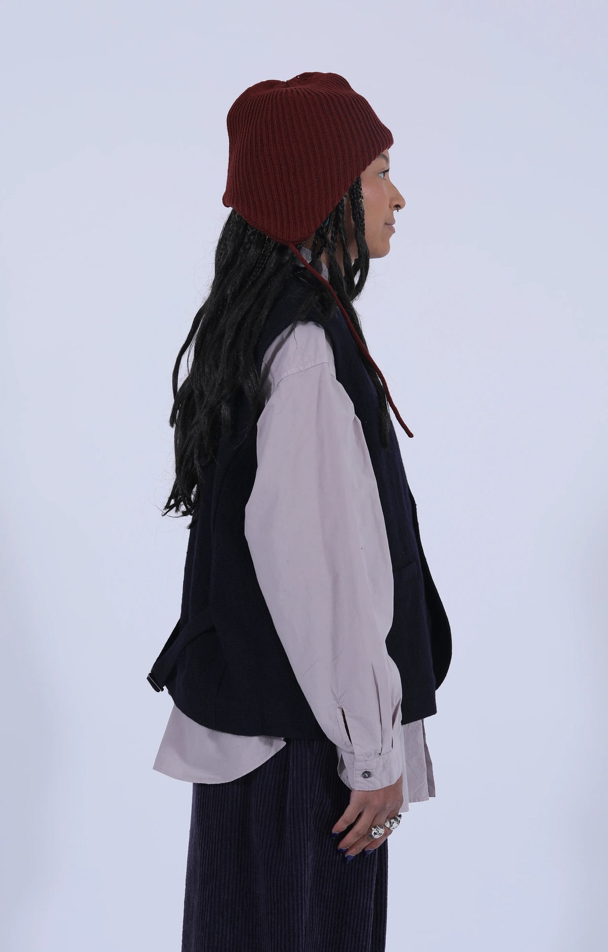 Bumpy Wool-Linen Vest Navy