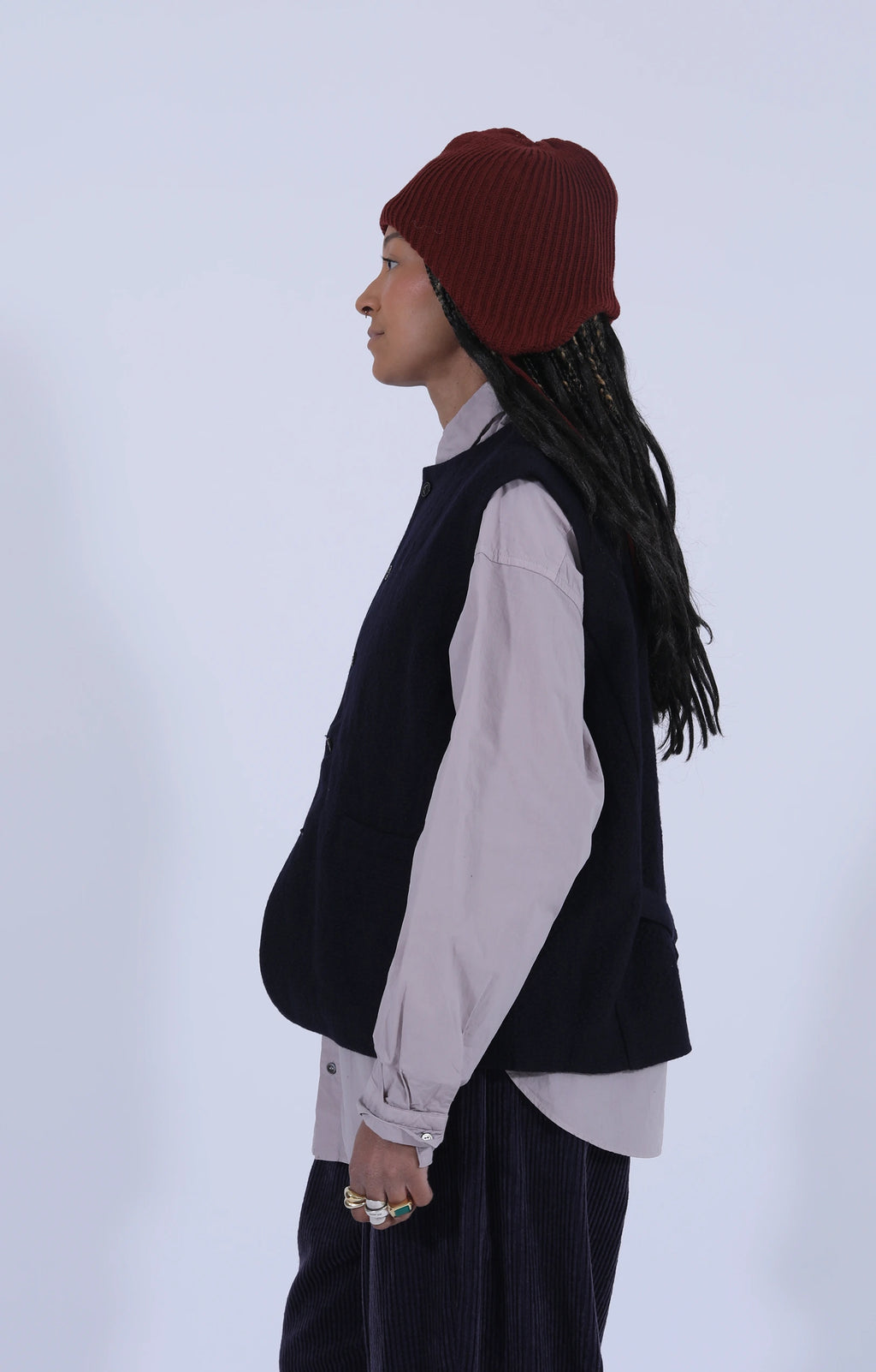 Bumpy Wool-Linen Vest Navy