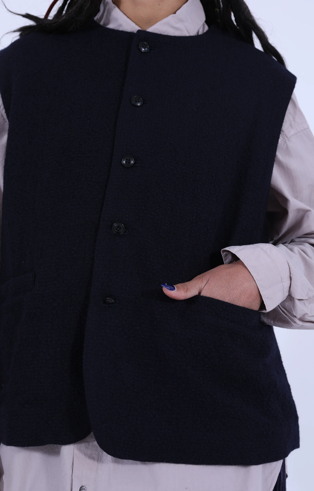Bumpy Wool-Linen Vest Navy