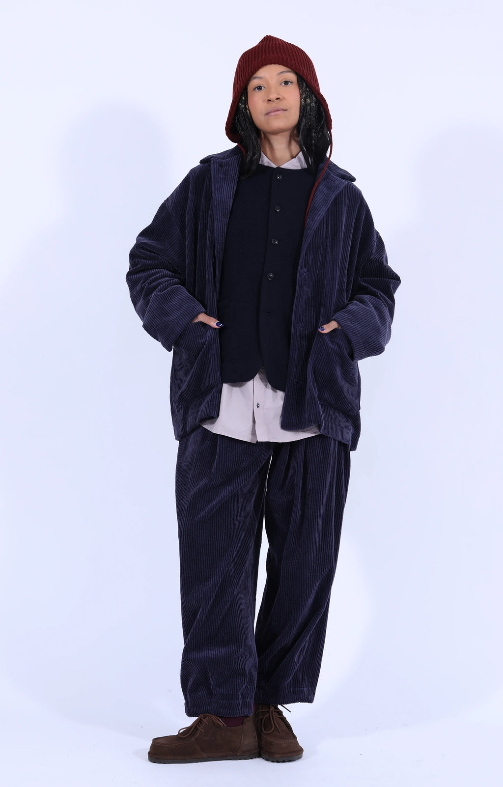 Corduroy Loose Trousers Aubergine