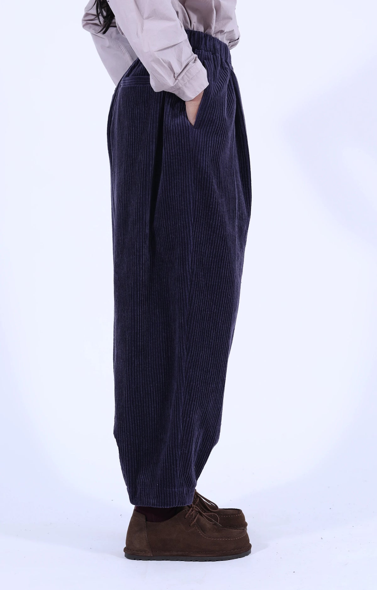 Corduroy Loose Trousers Aubergine