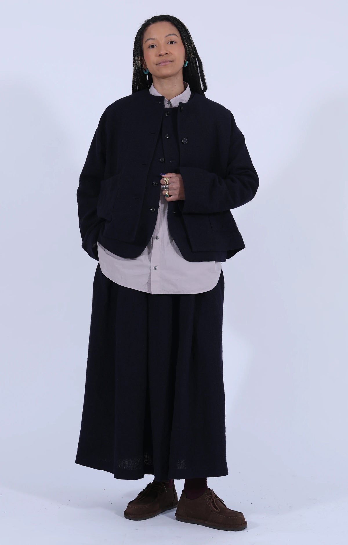 Bumpy Wool Linen Skirt Navy