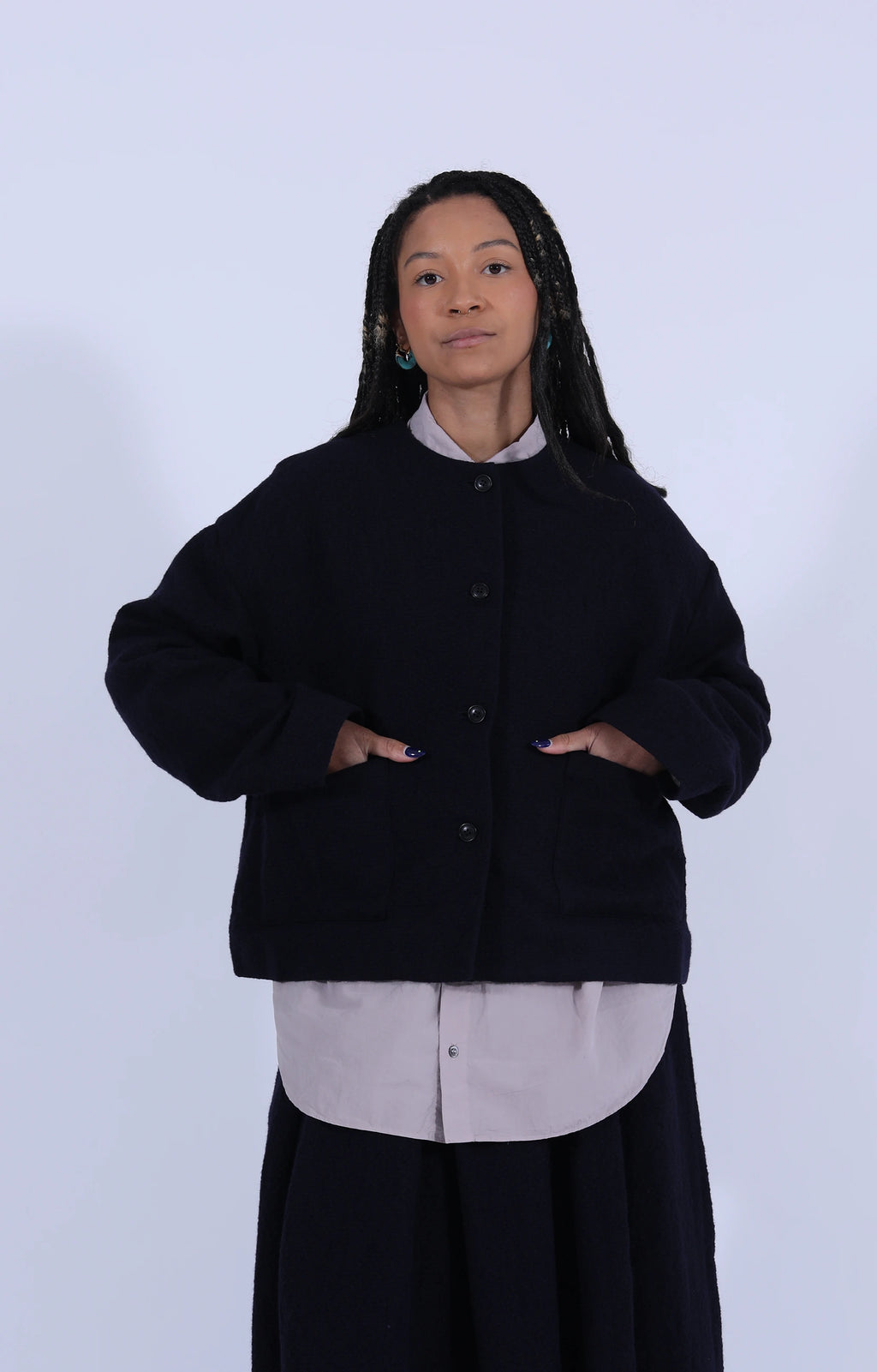 Bumpy Wool Linen Jacket Navy