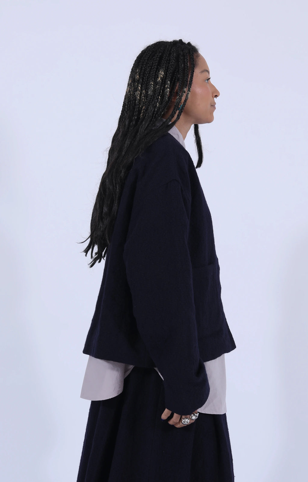Bumpy Wool Linen Jacket Navy