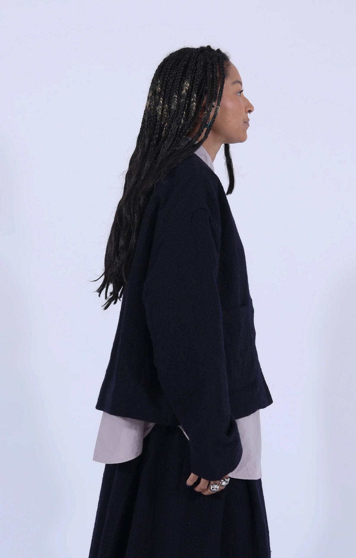Bumpy Wool Linen Jacket Navy