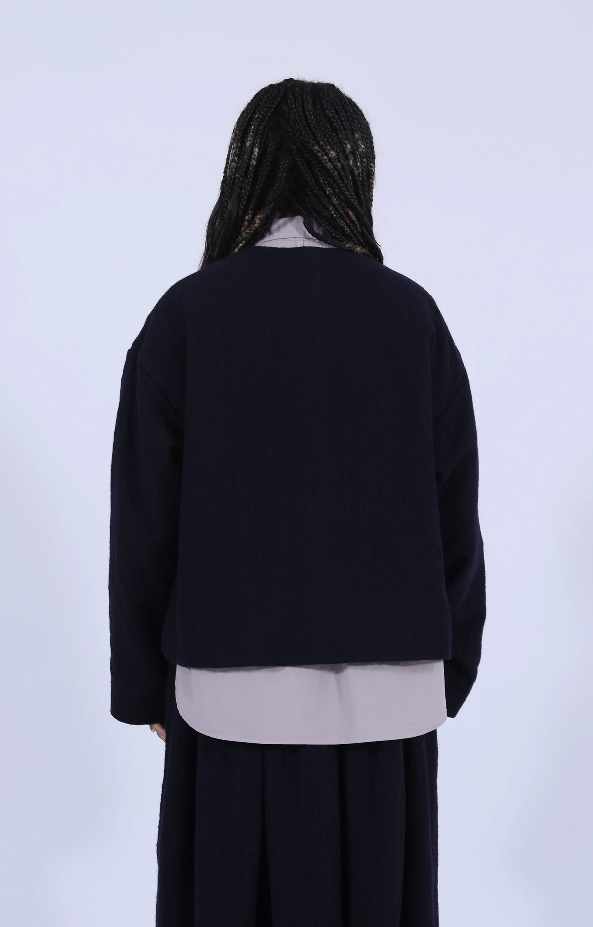 Bumpy Wool Linen Jacket Navy