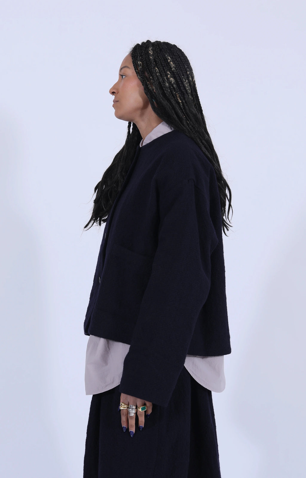 Bumpy Wool Linen Jacket Navy