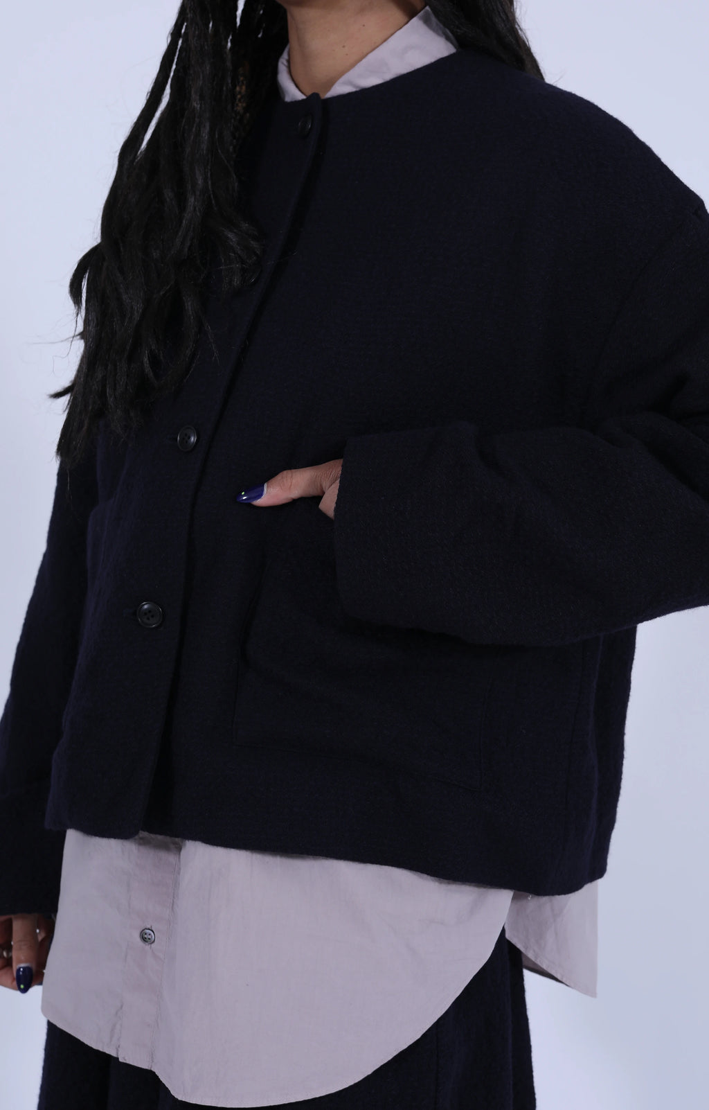 Bumpy Wool Linen Jacket Navy