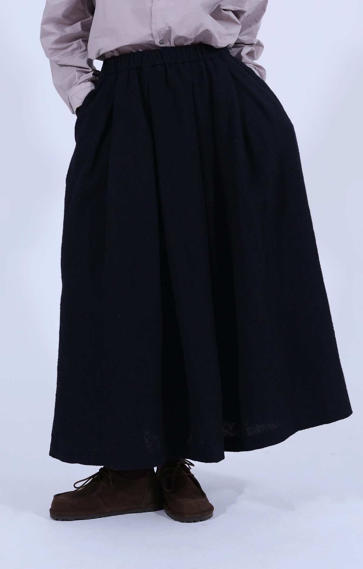 Bumpy Wool Linen Skirt Navy