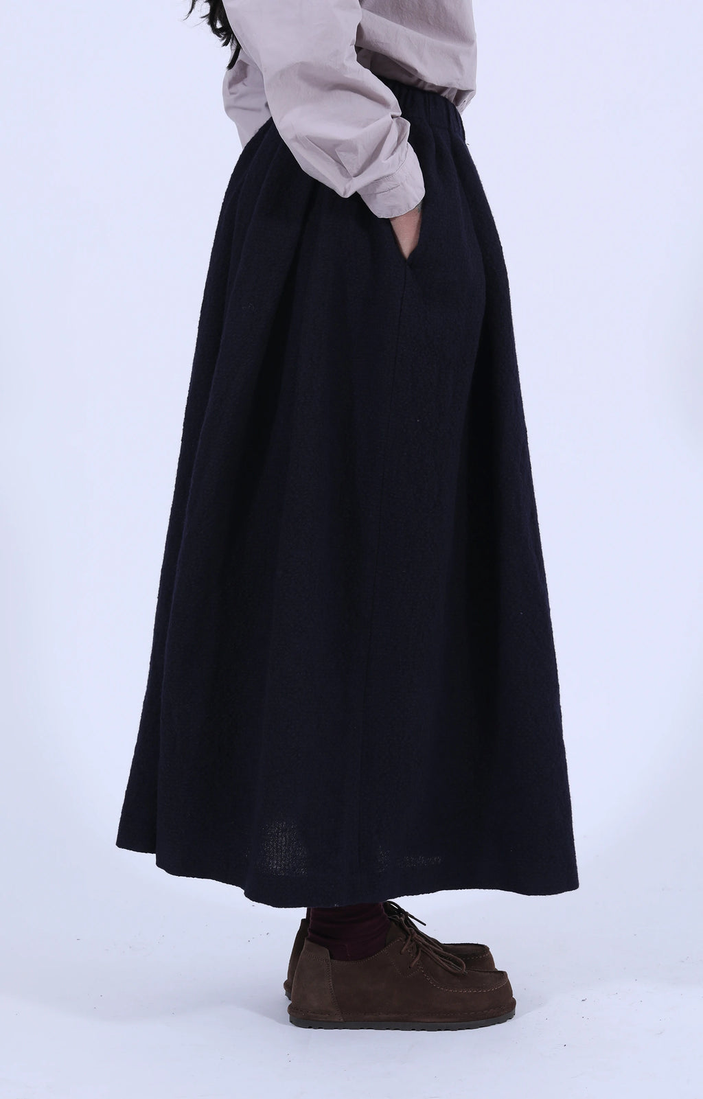 Bumpy Wool Linen Skirt Navy