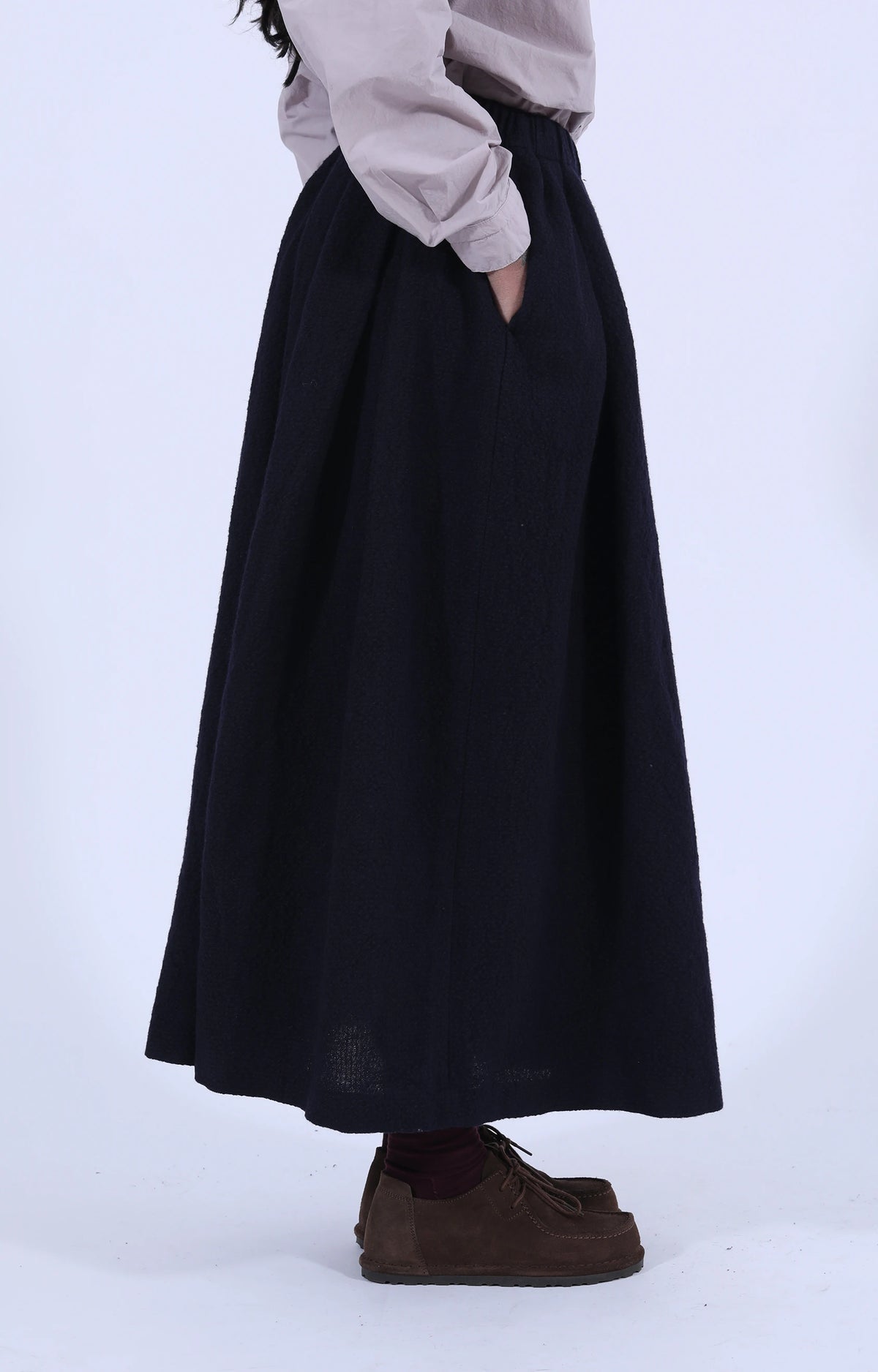 Bumpy Wool Linen Skirt Navy