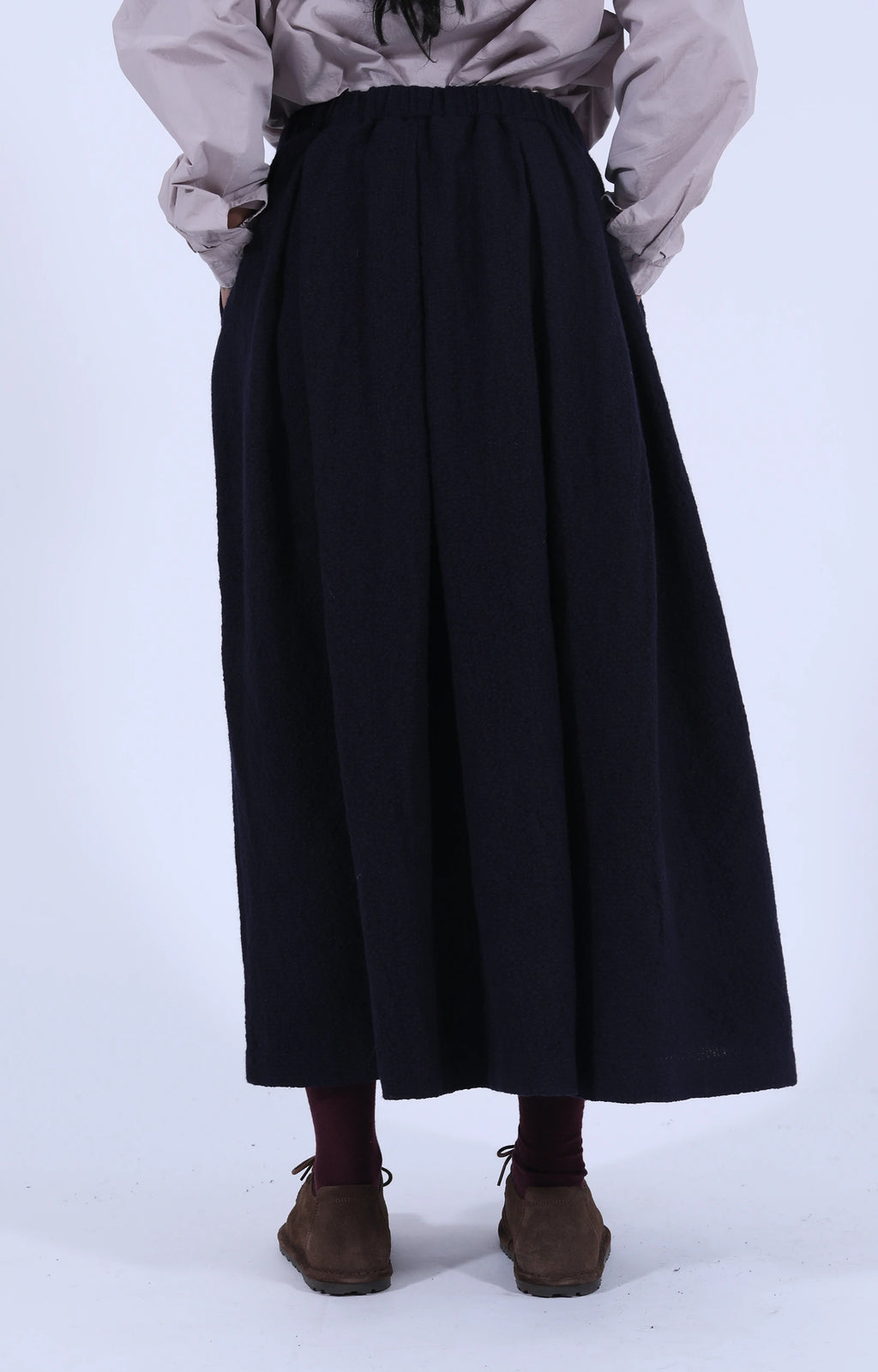 Bumpy Wool Linen Skirt Navy