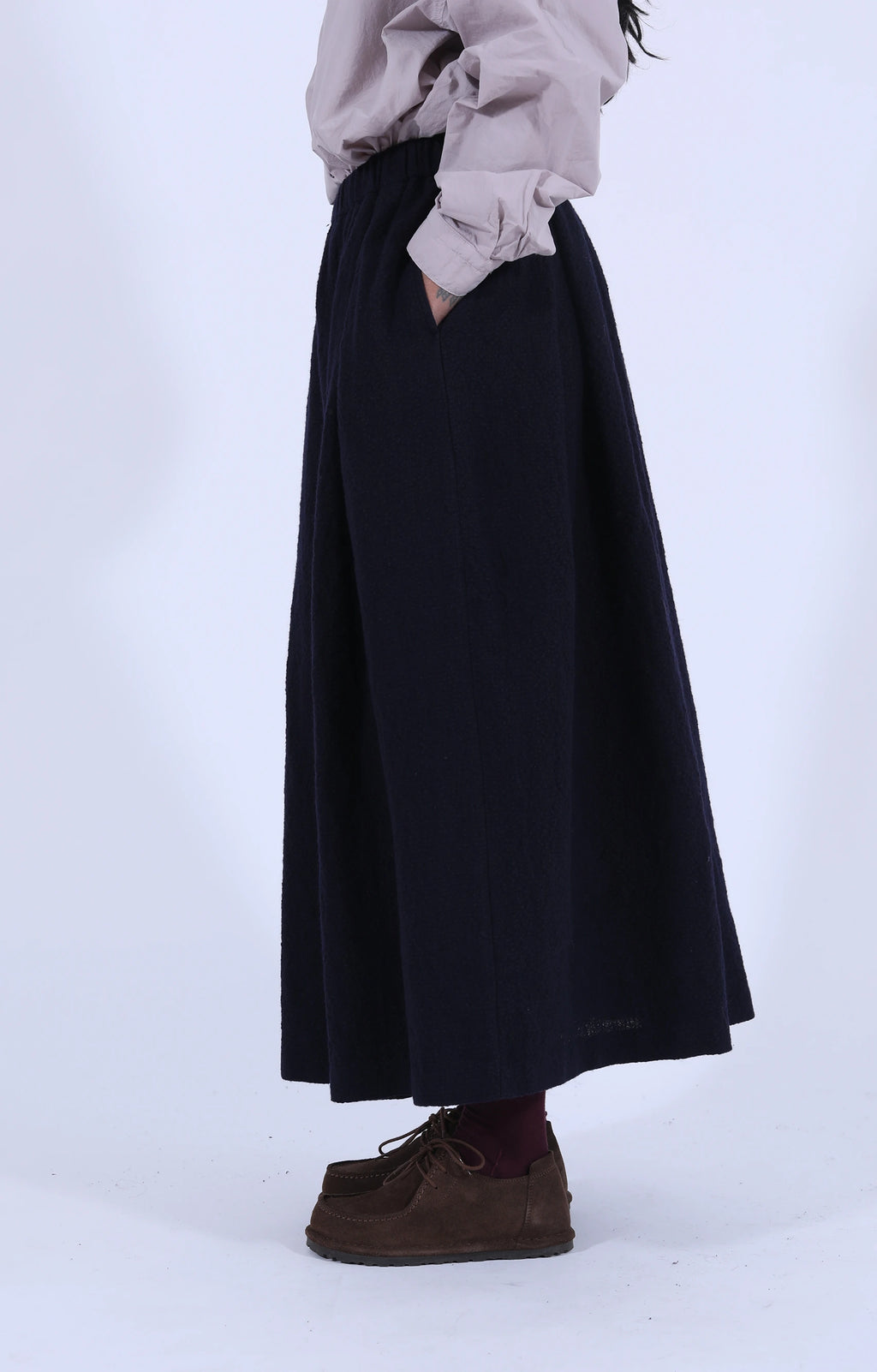 Bumpy Wool Linen Skirt Navy