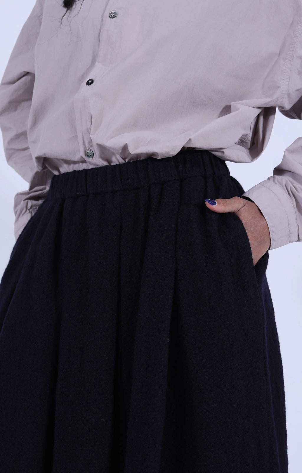 Bumpy Wool Linen Skirt Navy