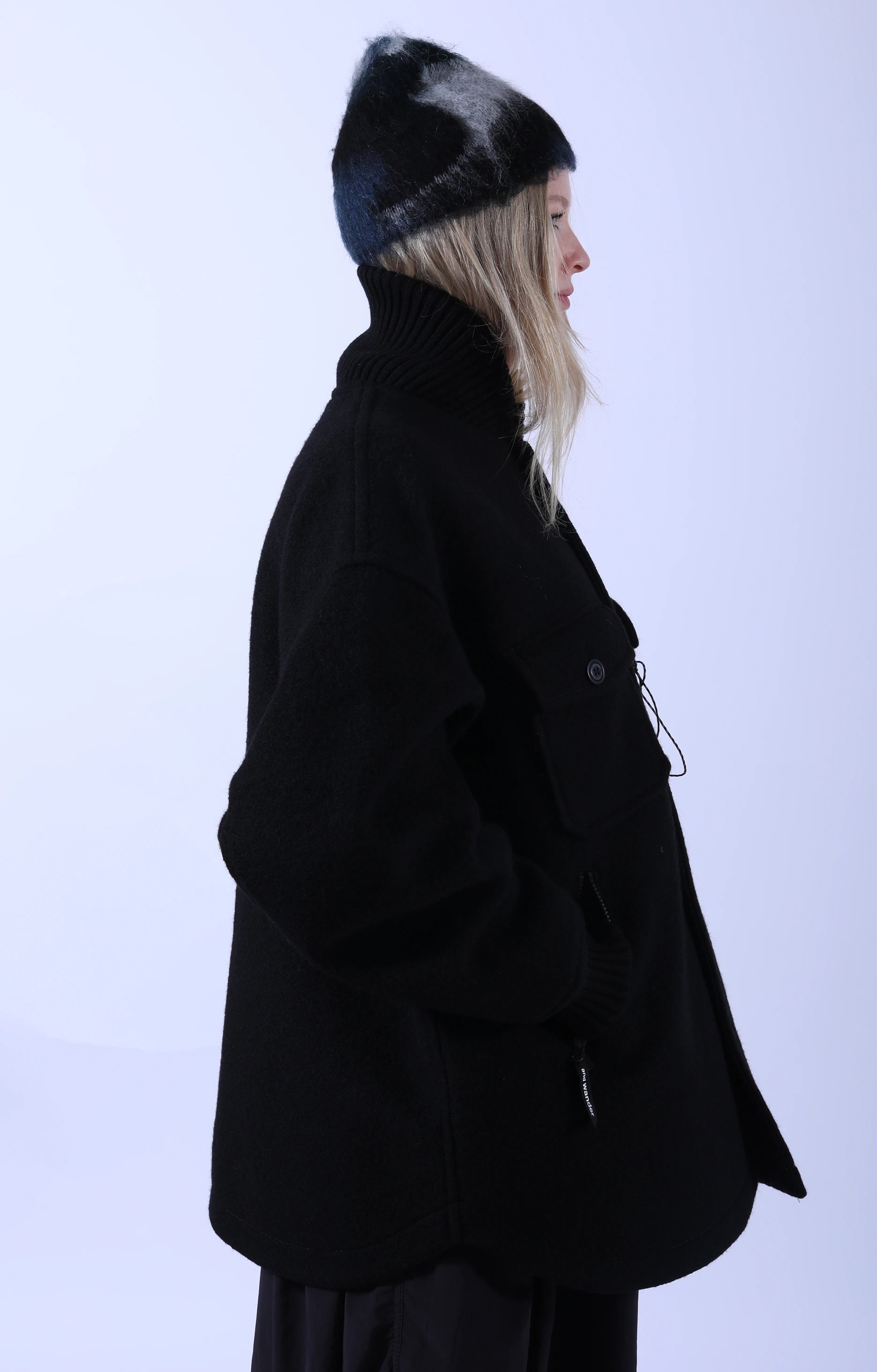 Wool Shaggy Jacket Long Black