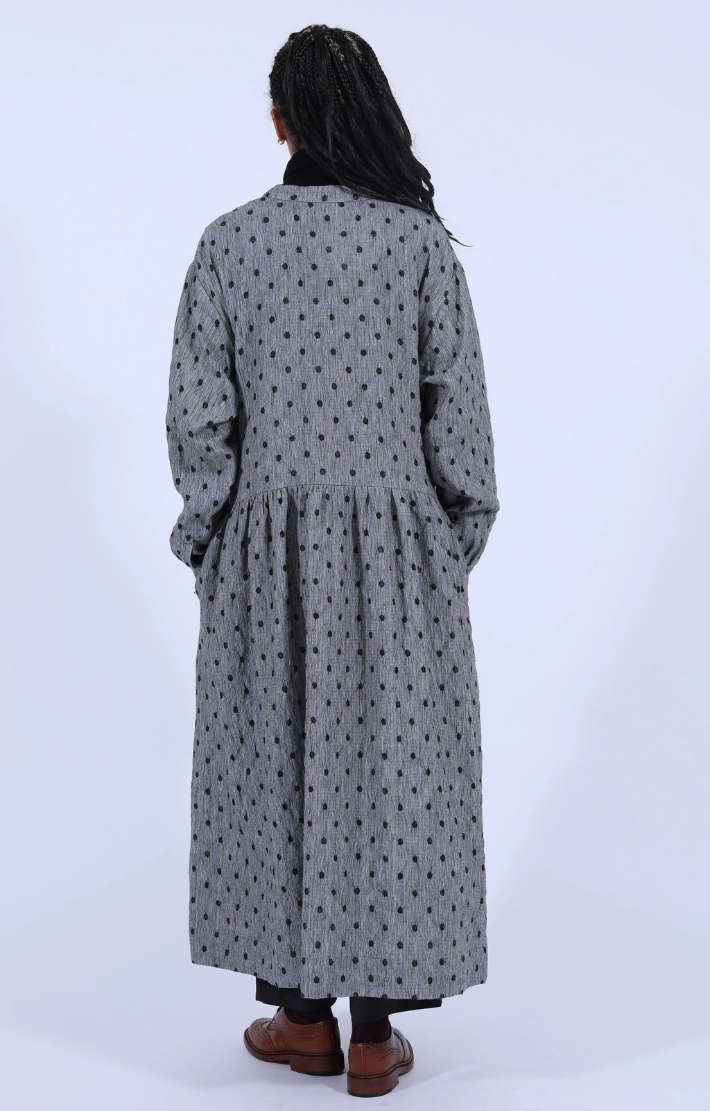 Grey Dot Hidden Buttons Dress