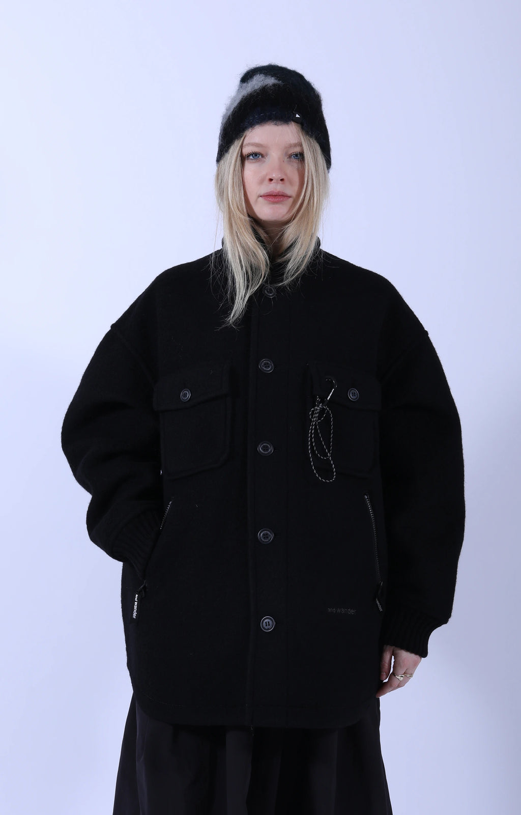 Wool Shaggy Jacket Long Black