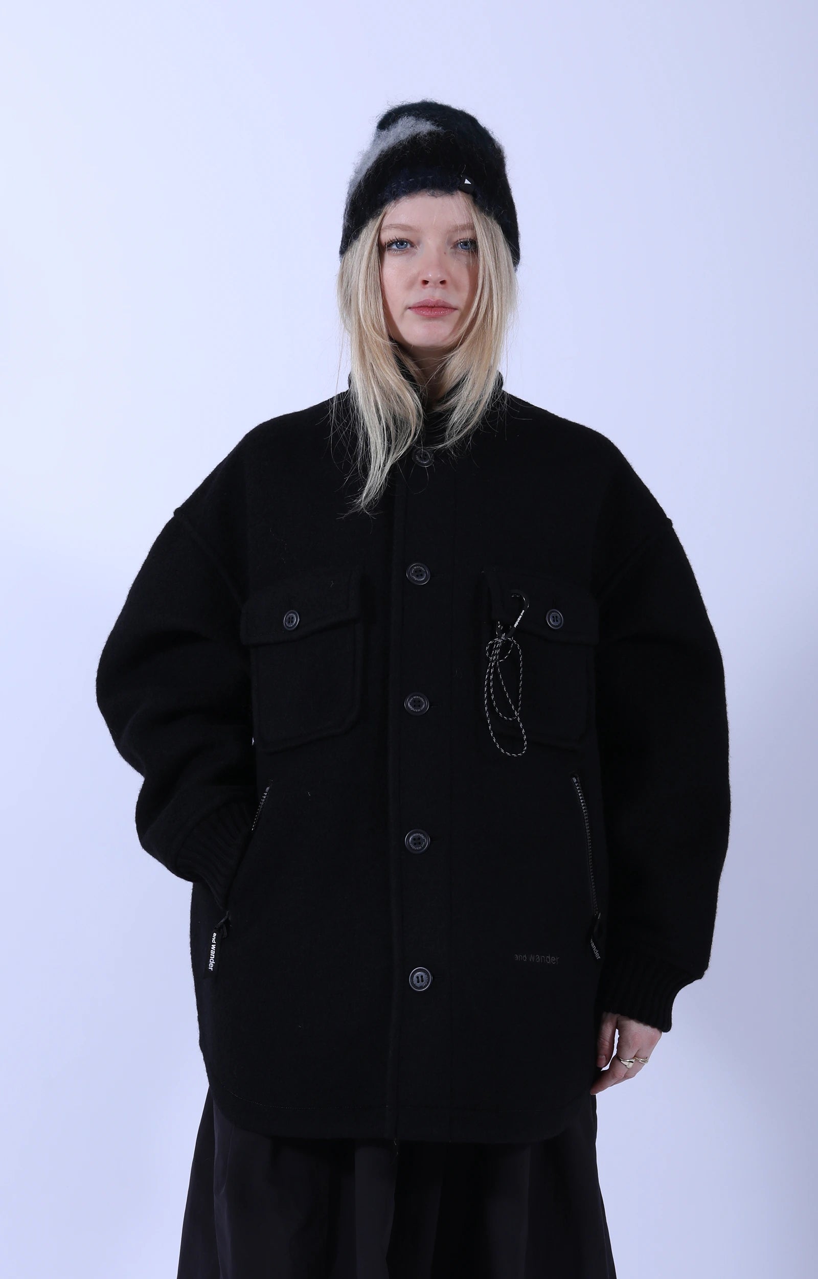 Wool Shaggy Jacket Long Black