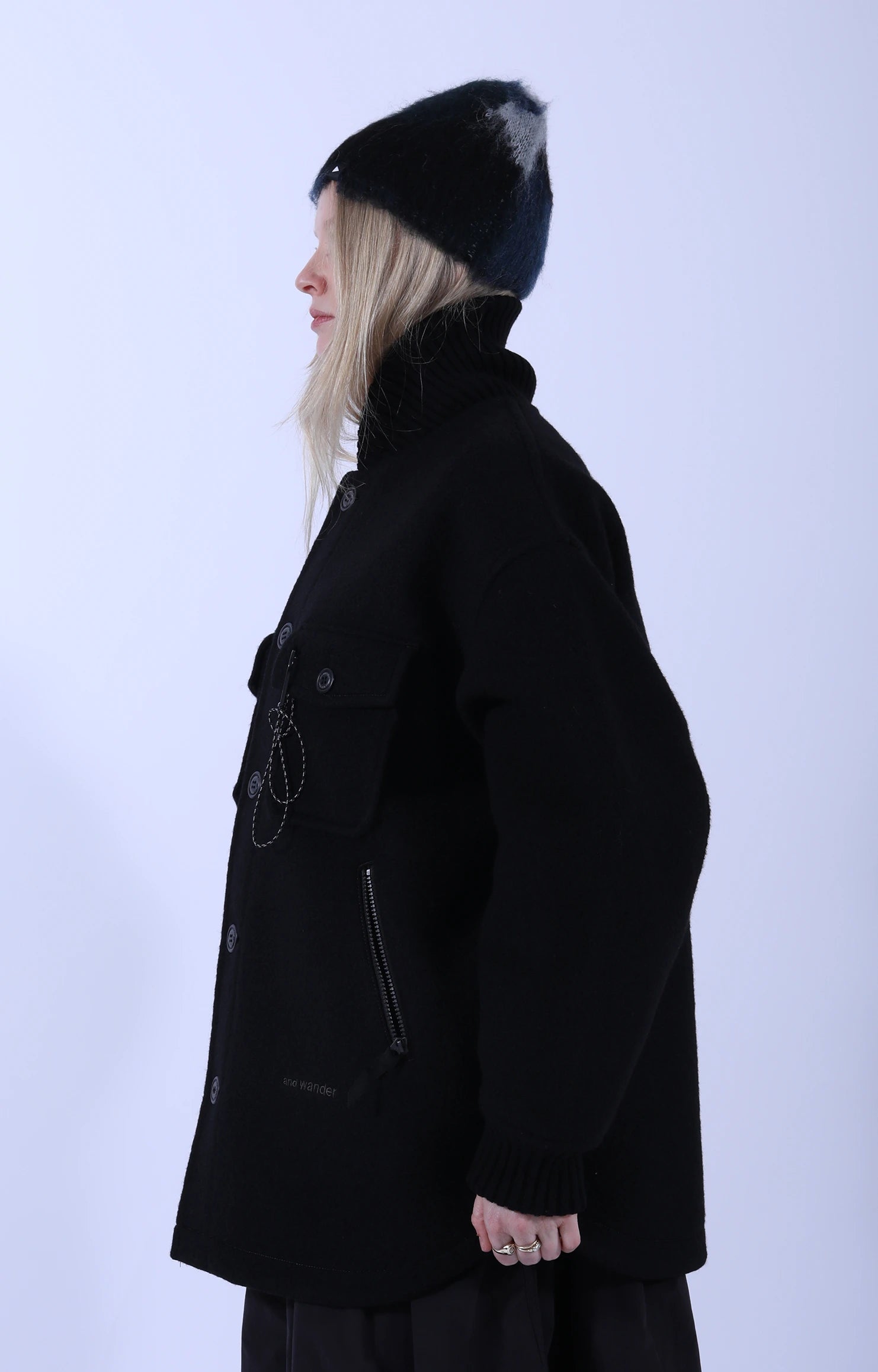 Wool Shaggy Jacket Long Black