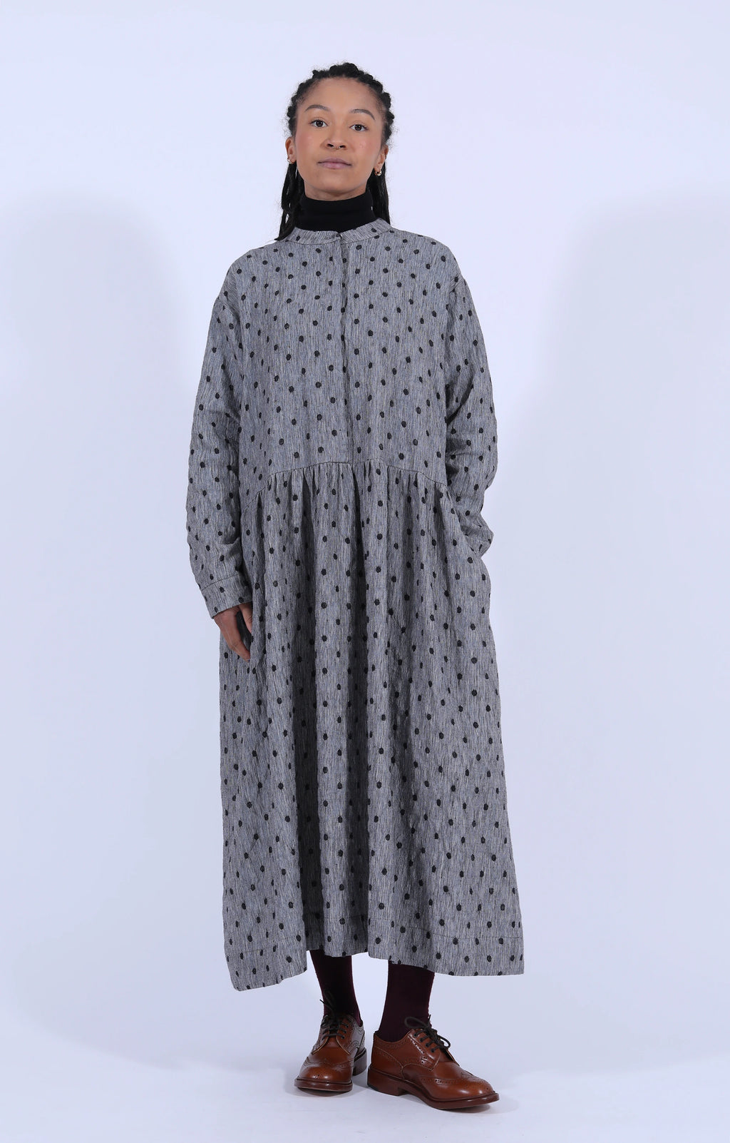 Grey Dot Hidden Buttons Dress