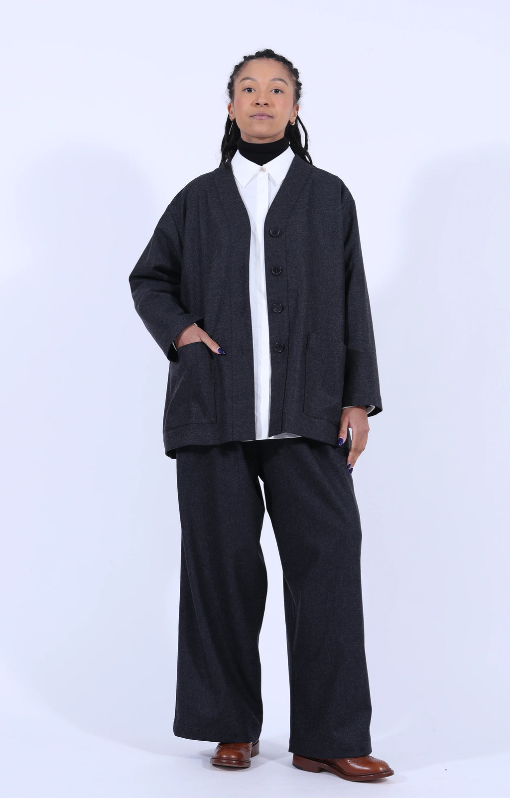 Dark Grey Wool V-Neck Jacket