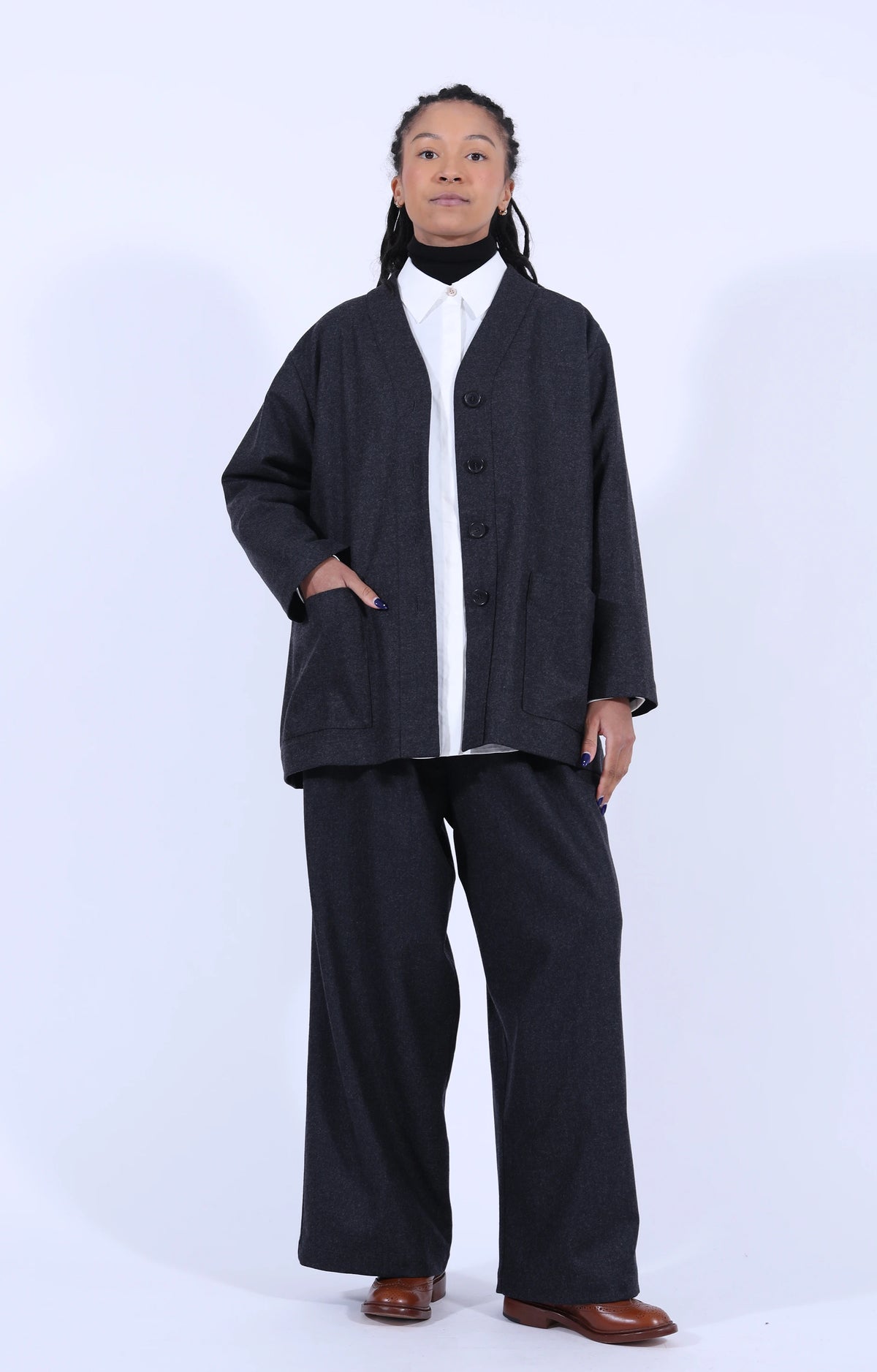 Dark Grey Wool V-Neck Jacket